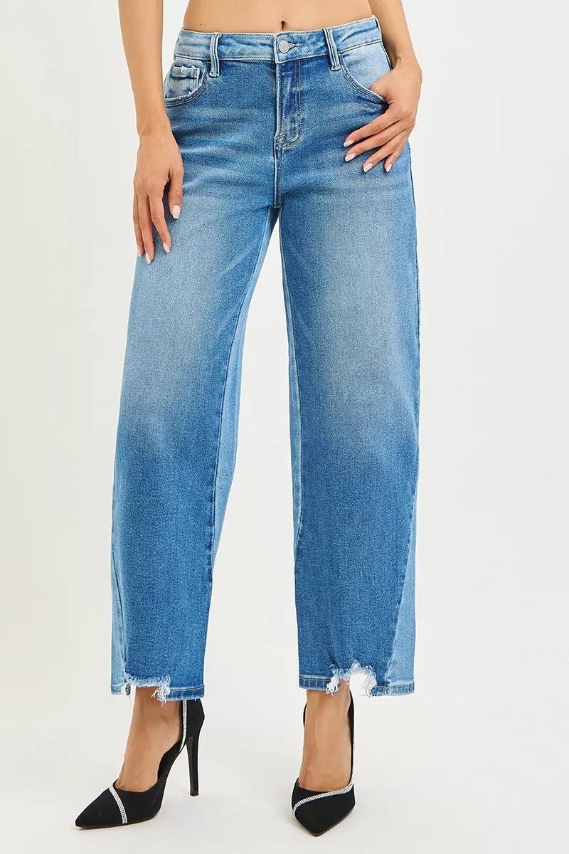 RISEN Full Size Slouchy Cropped Barrel Jeans with Contrast Wash Plus Size - PBNJ FASHIONS