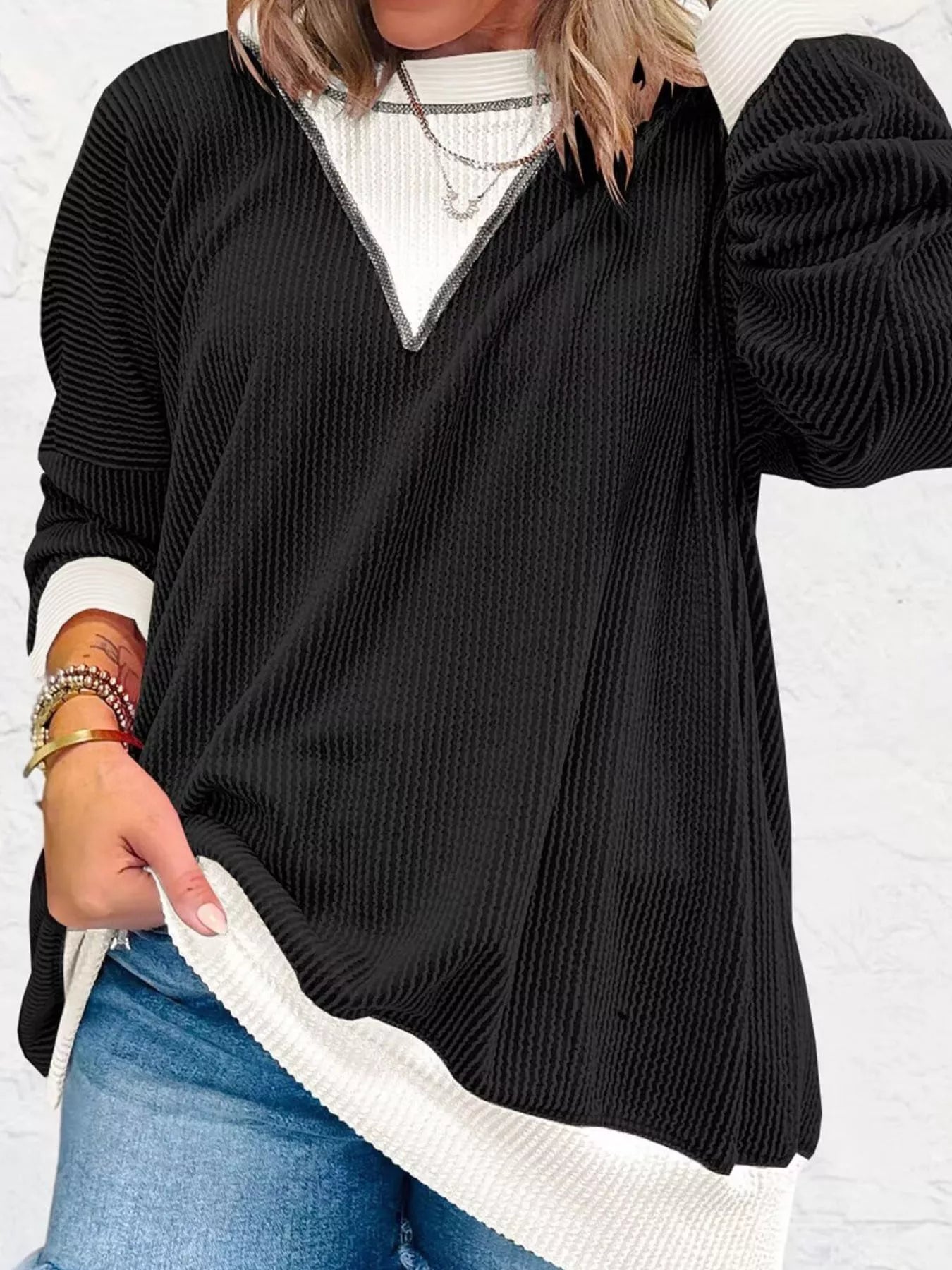 Contrast Dropped Shoulder Sweatshirt - PBNJ FASHIONS