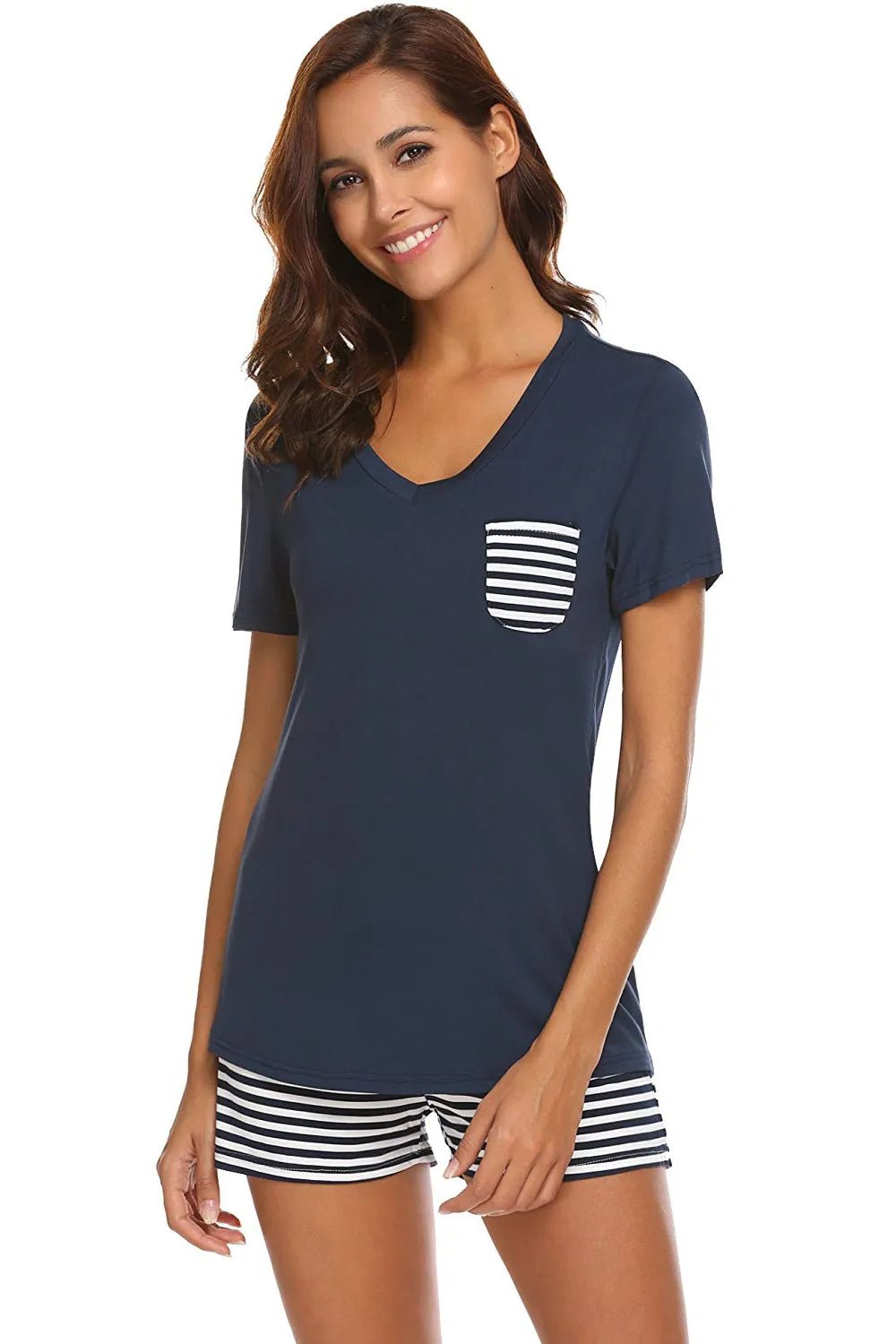 Striped Short Sleeve Top and Shorts Lounge Set - PBNJ FASHIONS