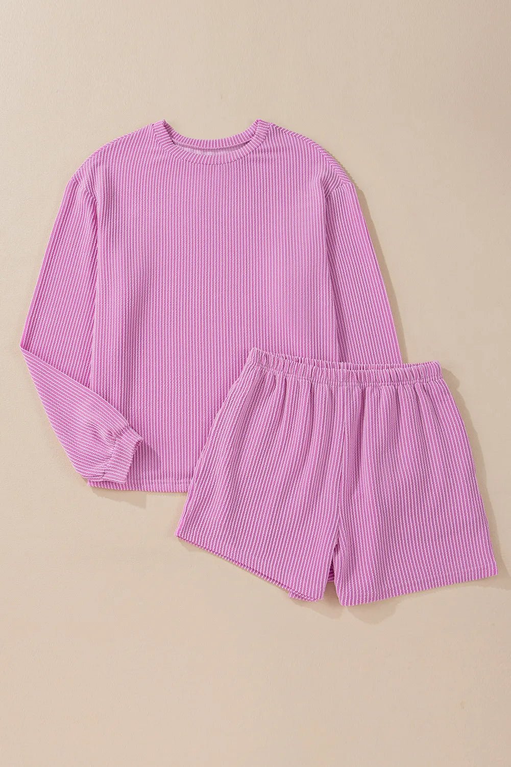 Round Neck Long Sleeve Top and Shorts Set - PBNJ FASHIONS