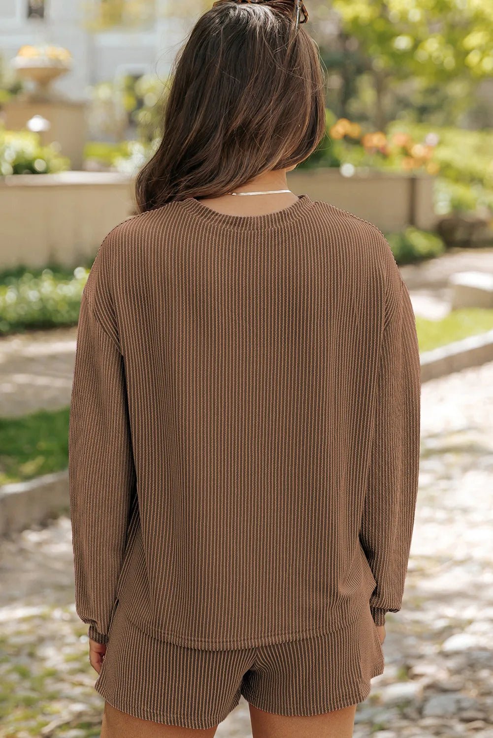 Round Neck Long Sleeve Top and Shorts Set - PBNJ FASHIONS