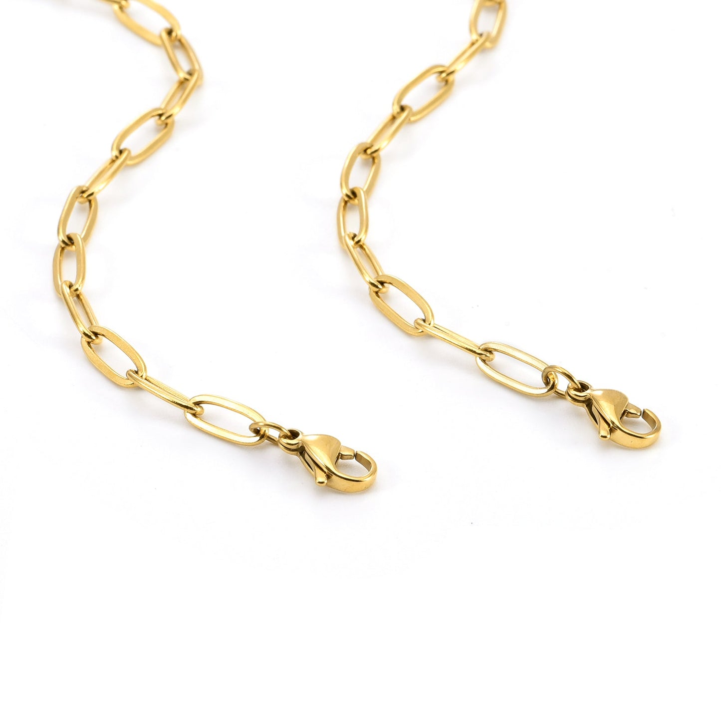 C400G B.Tiff Gold 2 Clasps Oval Paperclip Link Chain Necklace - PBNJ FASHIONS