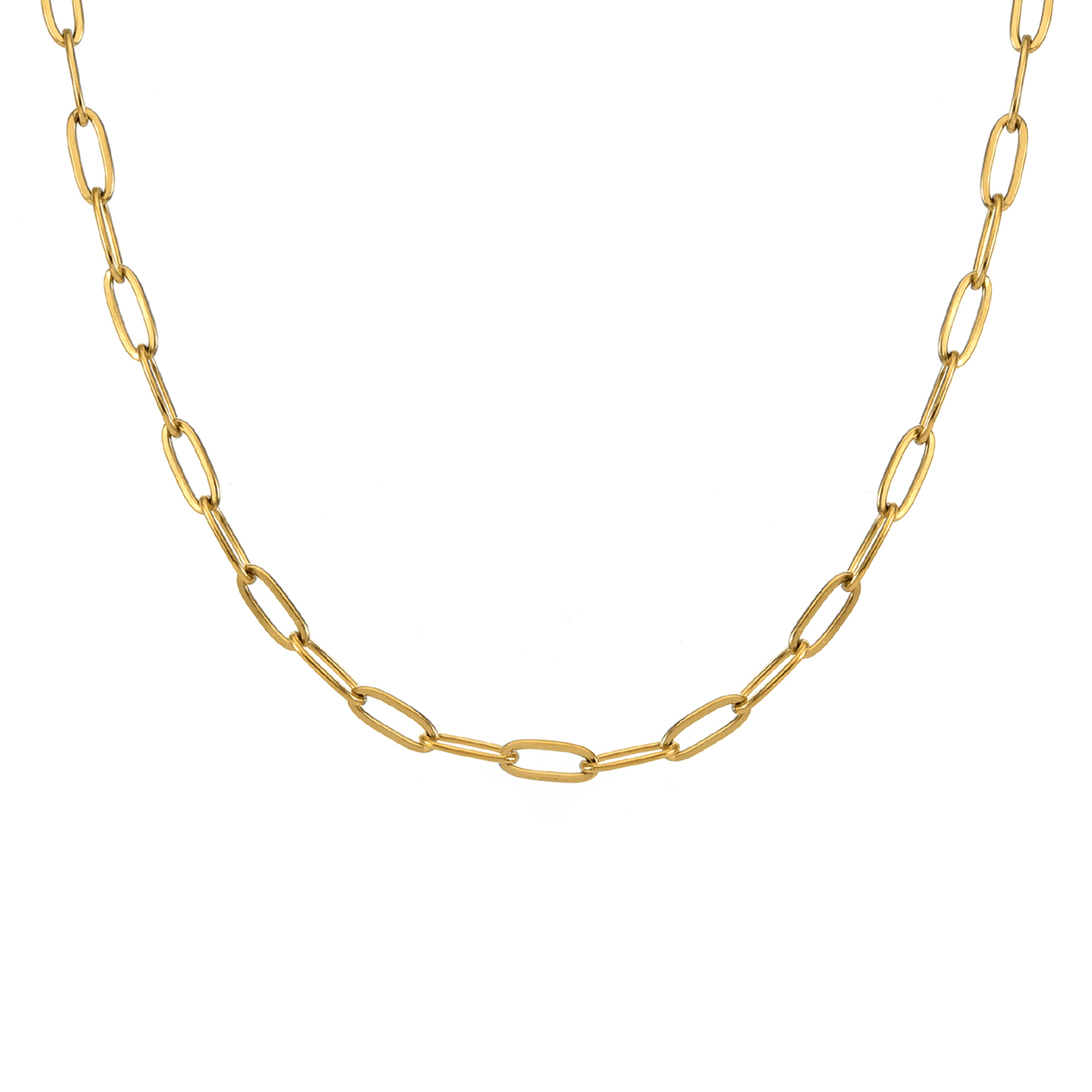 C400G B.Tiff Gold 2 Clasps Oval Paperclip Link Chain Necklace - PBNJ FASHIONS