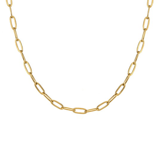 C400G B.Tiff Gold 2 Clasps Oval Paperclip Link Chain Necklace - PBNJ FASHIONS