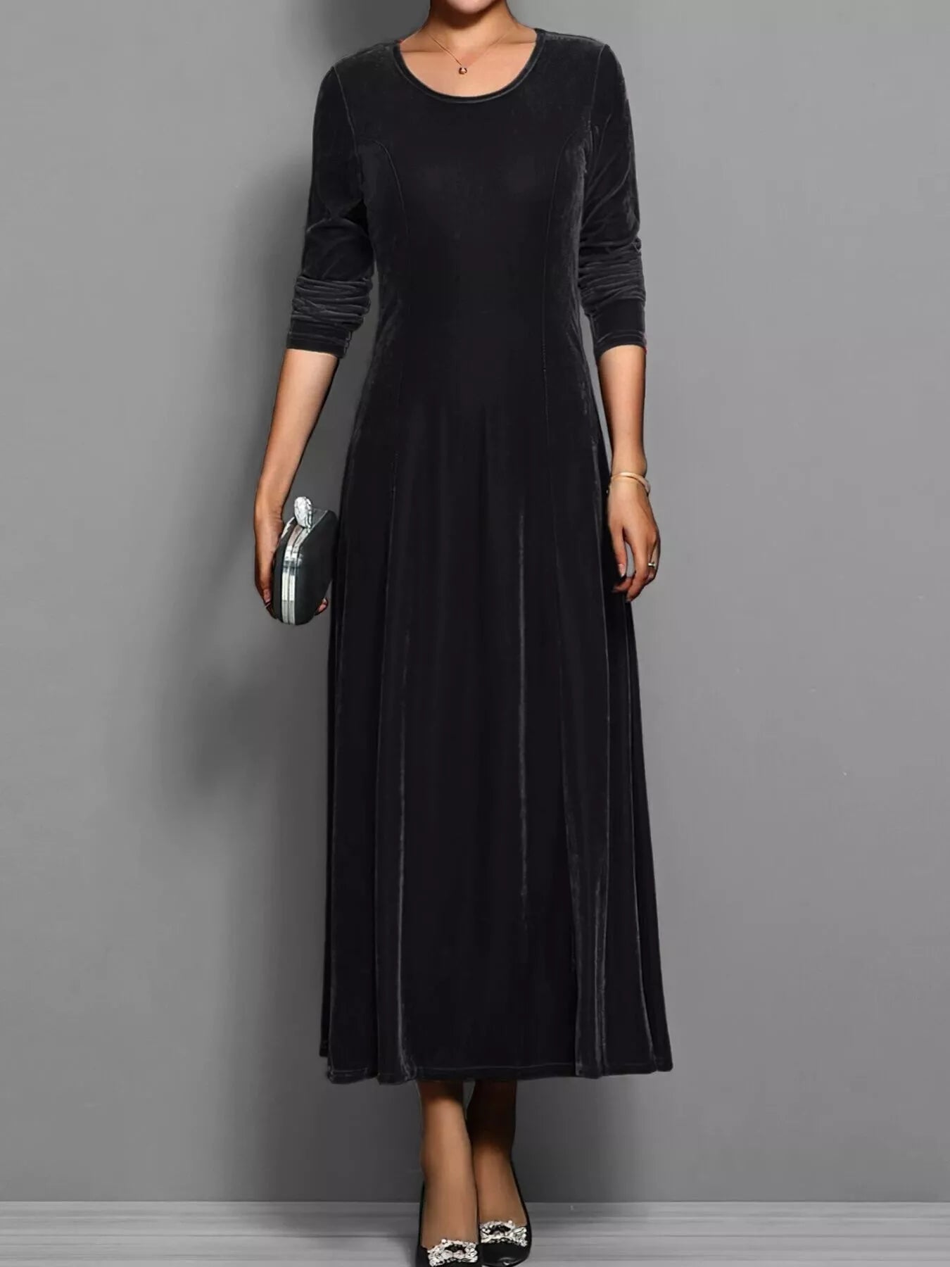 Velvet Long Sleeve A - Line Dress - PBNJ FASHIONS