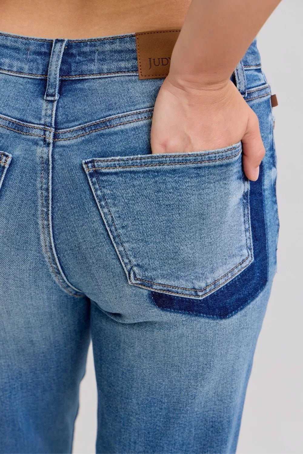 Judy Blue Full Size Mid Rise Bf Patch & Repair Destroy Release Hem Jeans Plus Size - PBNJ FASHIONS