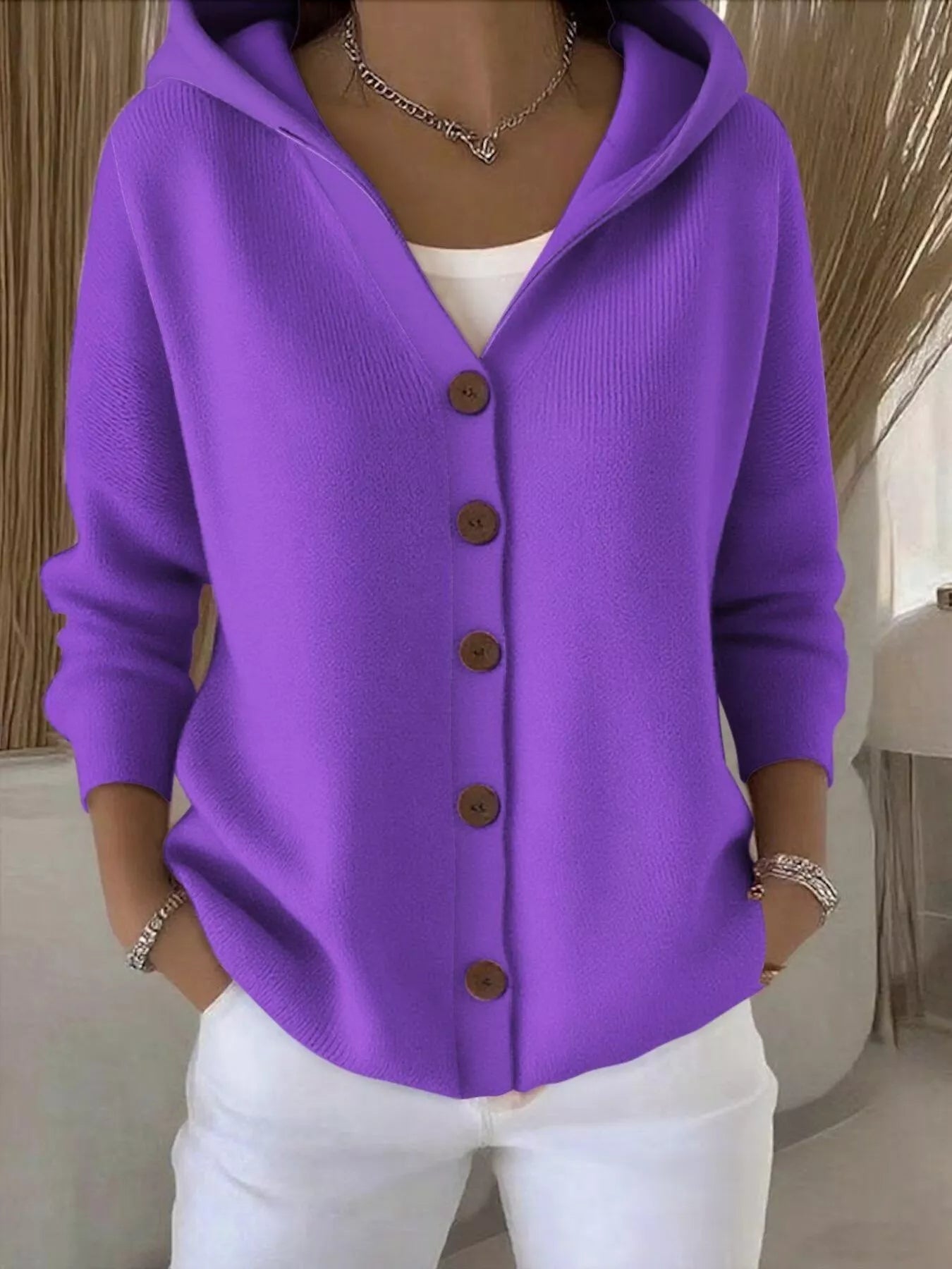 Full Size Hooded Button - Down Knit Cardigan Plus Size - PBNJ FASHIONS