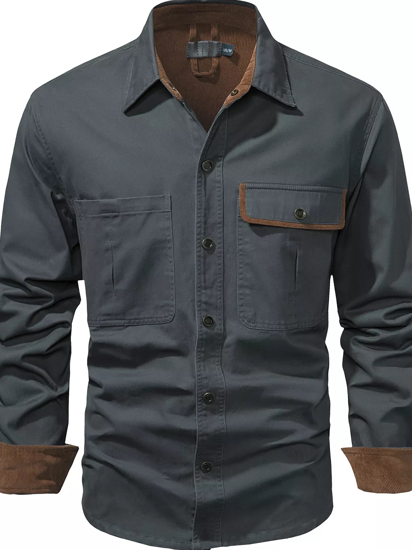 Men's Casual Long Sleeve Button - Down Shirt with Pockets - PBNJ FASHIONS