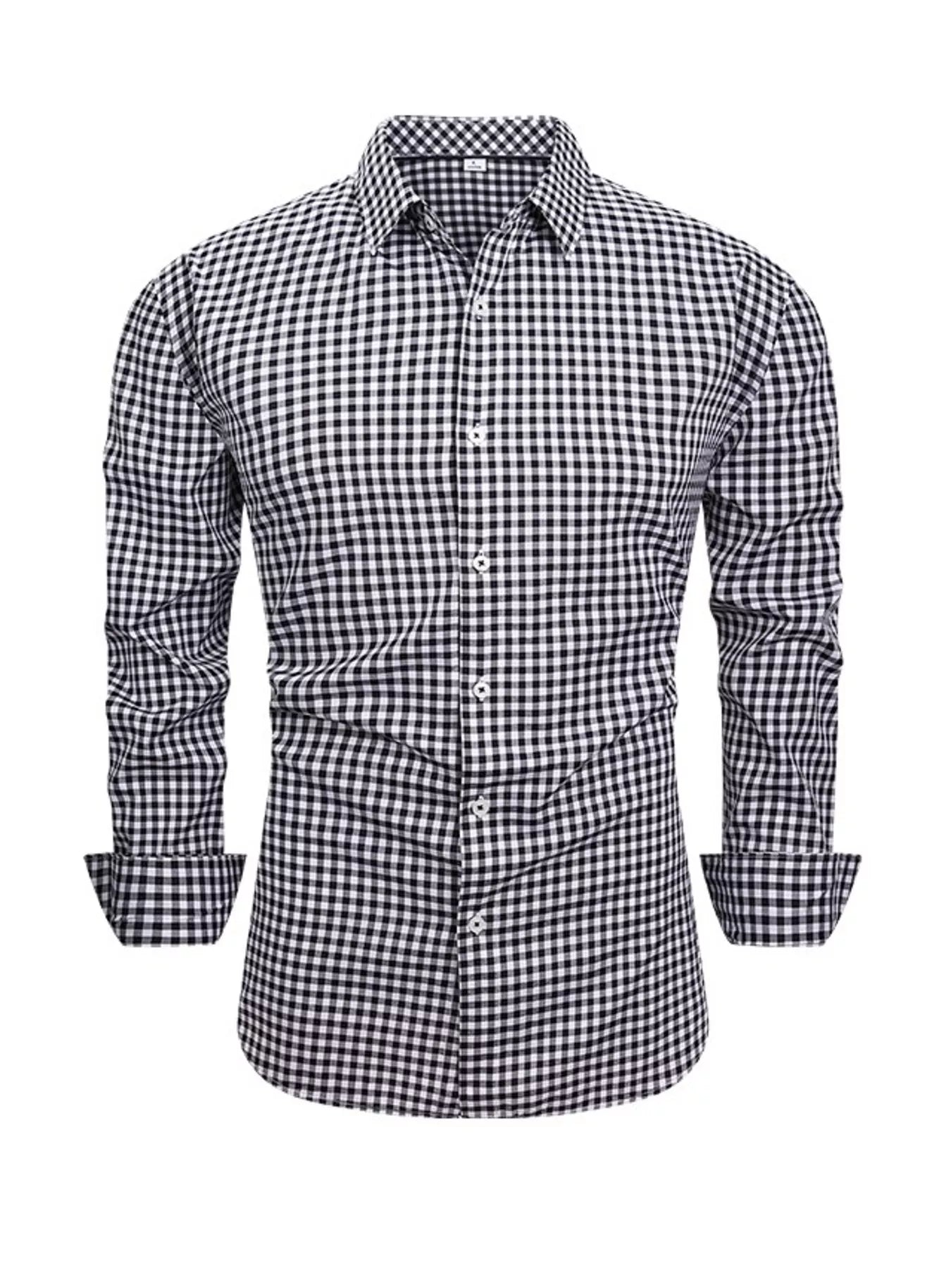 Men's Full Size Classic Fit Long Sleeve Gingham Shirt Plus Size - PBNJ FASHIONS