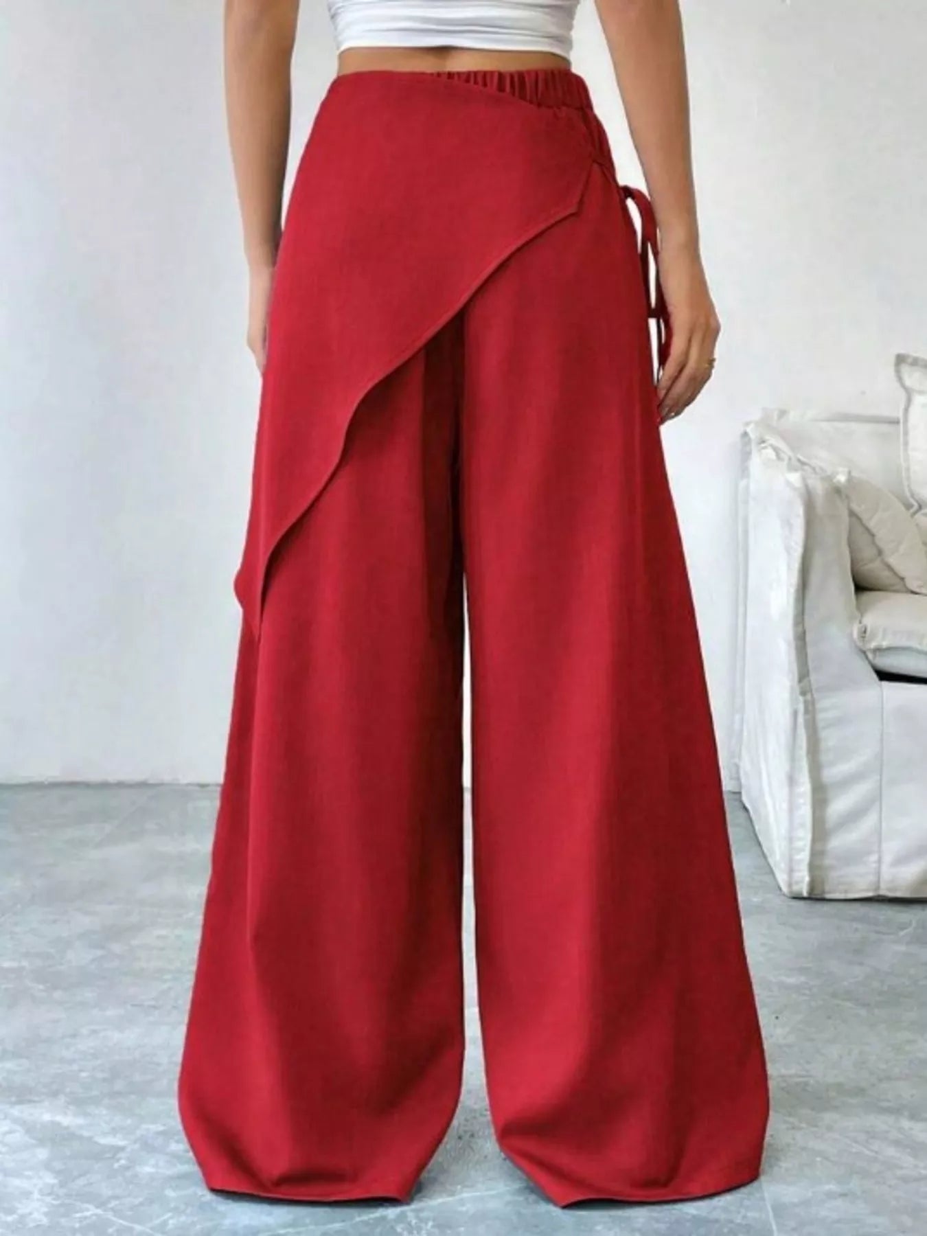 Chic Wrap Front Wide-Leg Wrap Pants - Red-S- - PBNJ FASHIONS