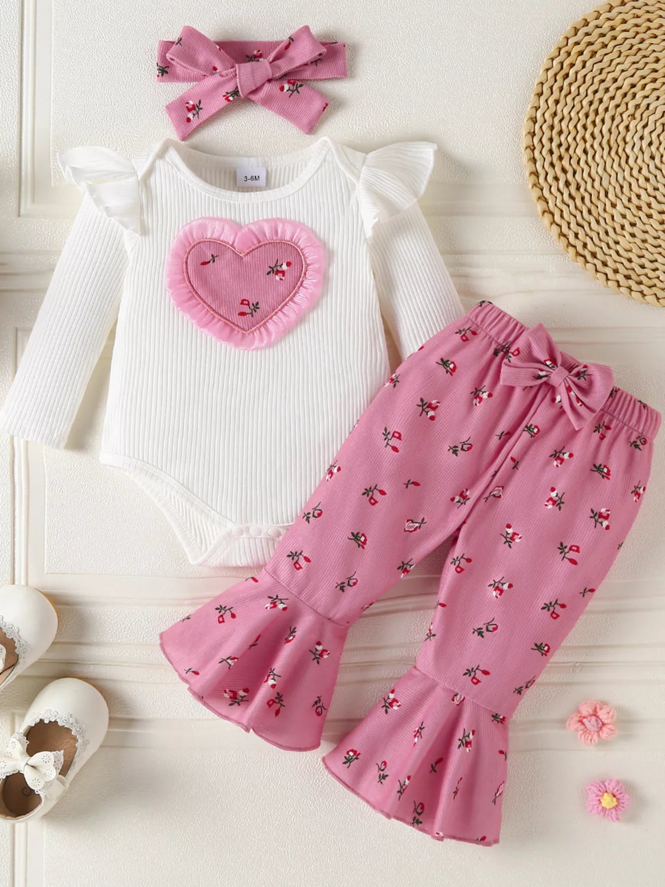 Children's Ruffled Bodysuit and Floral Pants Outfit Set with Headband - PBNJ FASHIONS