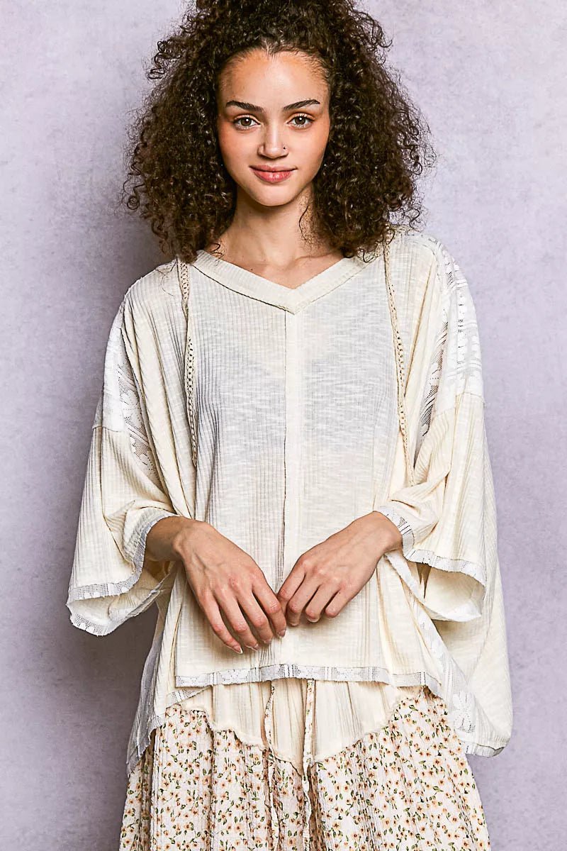 POL Short Sleeve Hoodie Top with Lace Detail - PBNJ FASHIONS