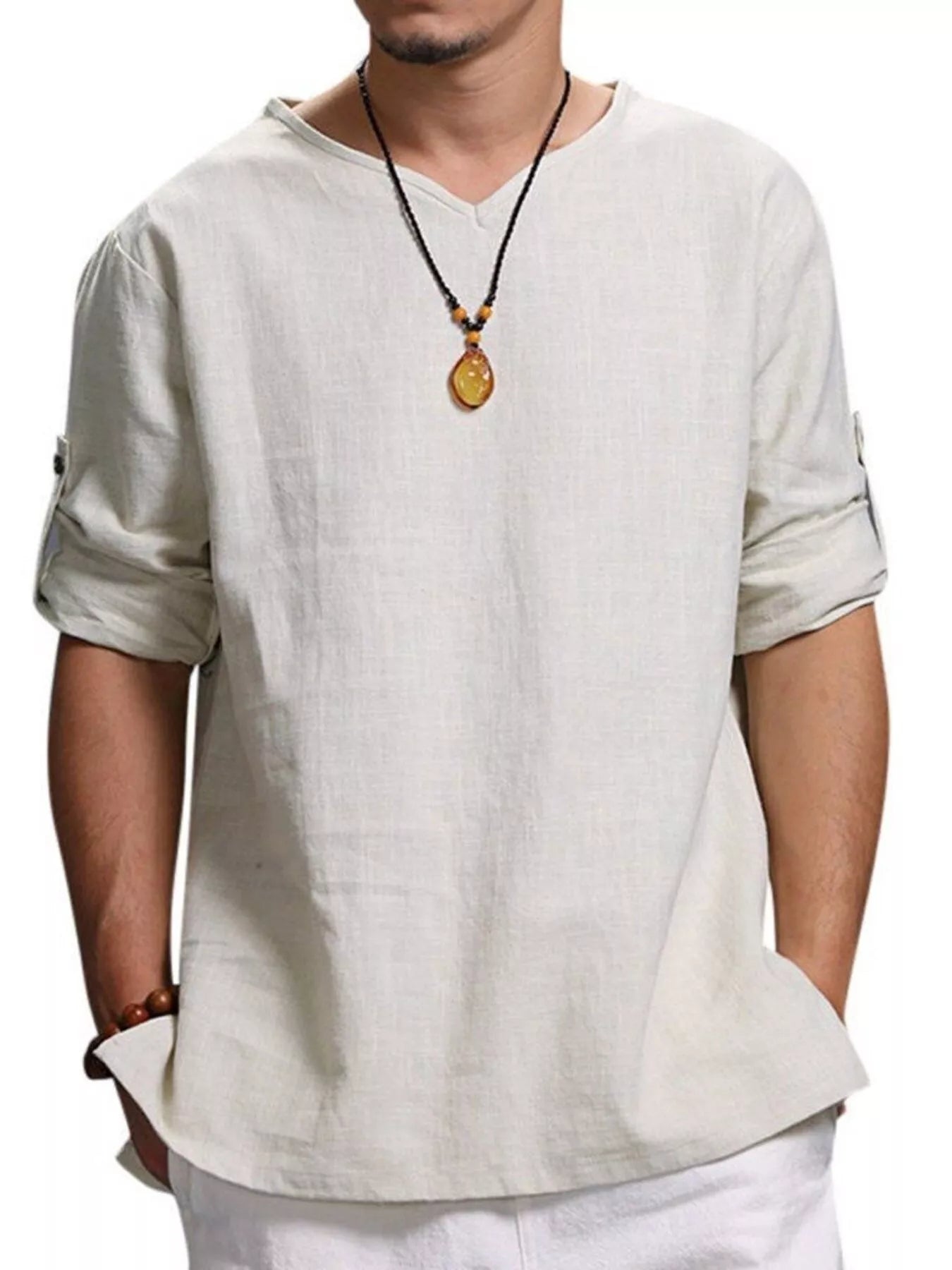 Men's Plus Size Casual Comfortable Fit 3/4 Sleeve Blouse - PBNJ FASHIONS