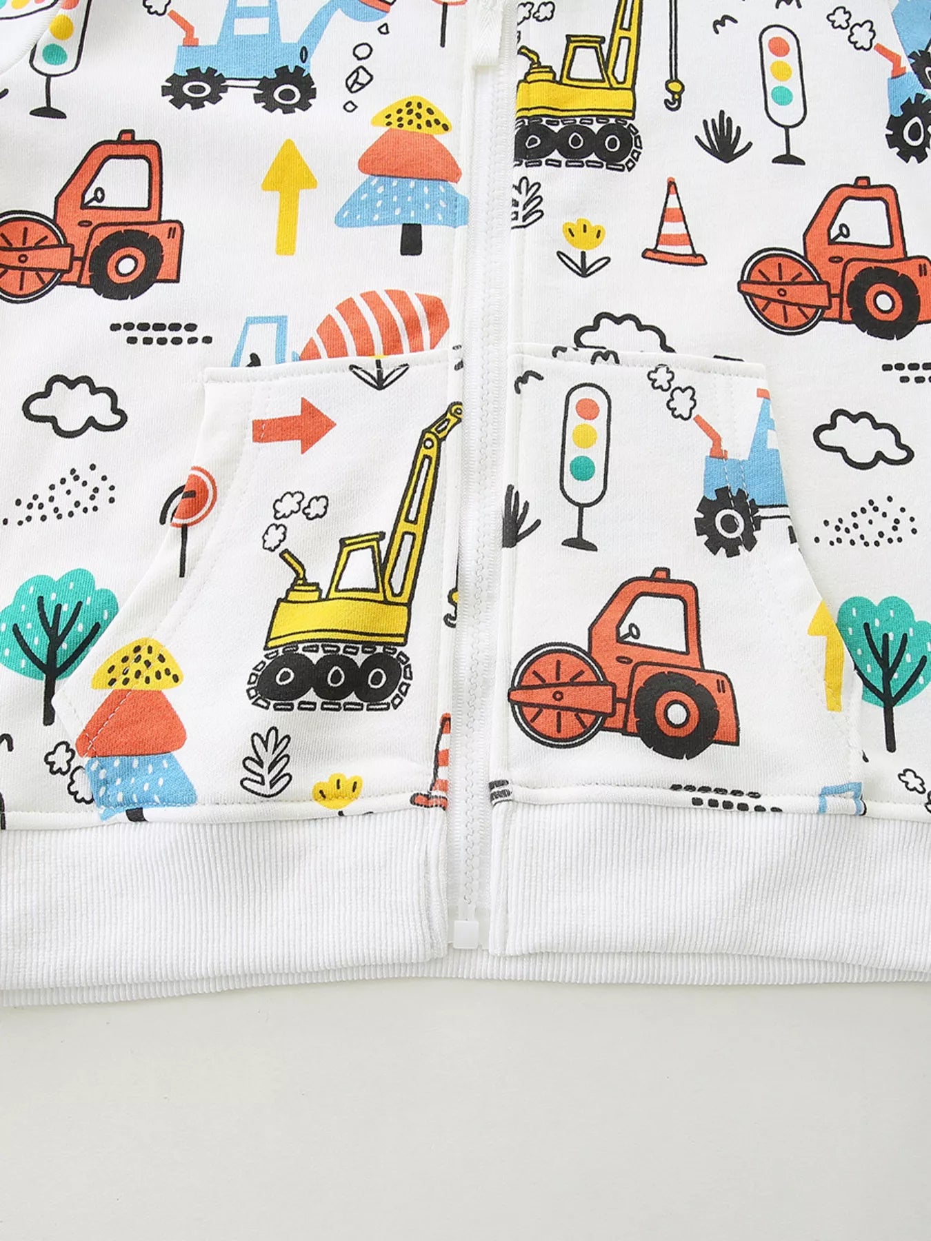 Children's Cartoon Construction Vehicle Print Zip - Up Jacket - PBNJ FASHIONS