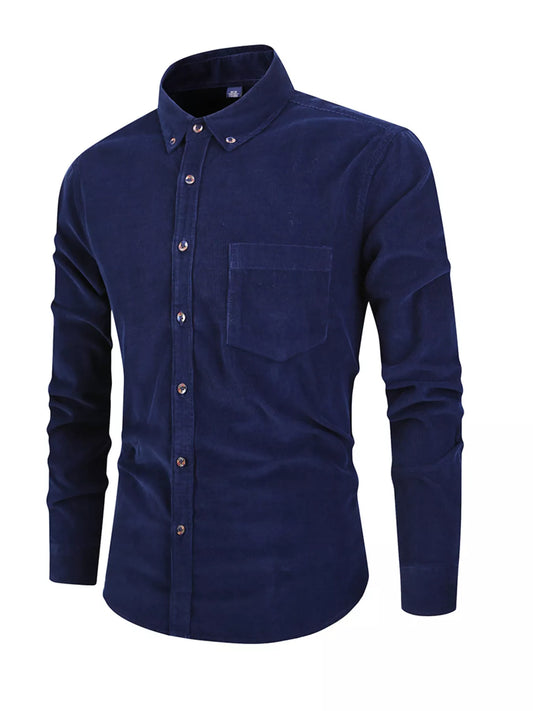 Men's Full Size Corduroy Long Sleeve Button - Down Shirt Plus Size - PBNJ FASHIONS