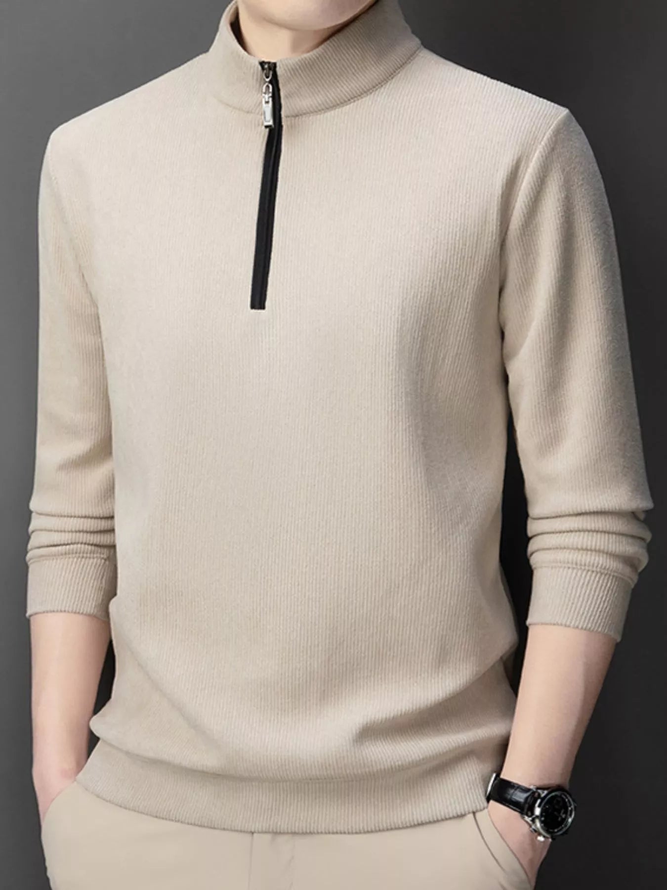 Men's Plus Size Corduroy Half - Zip Pullover Sweatshirt - PBNJ FASHIONS