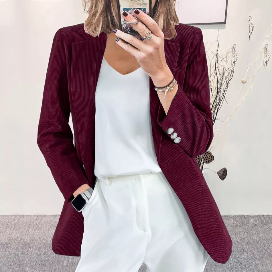 Corduroy Lapel Collar Casual Blazer - PBNJ FASHIONS