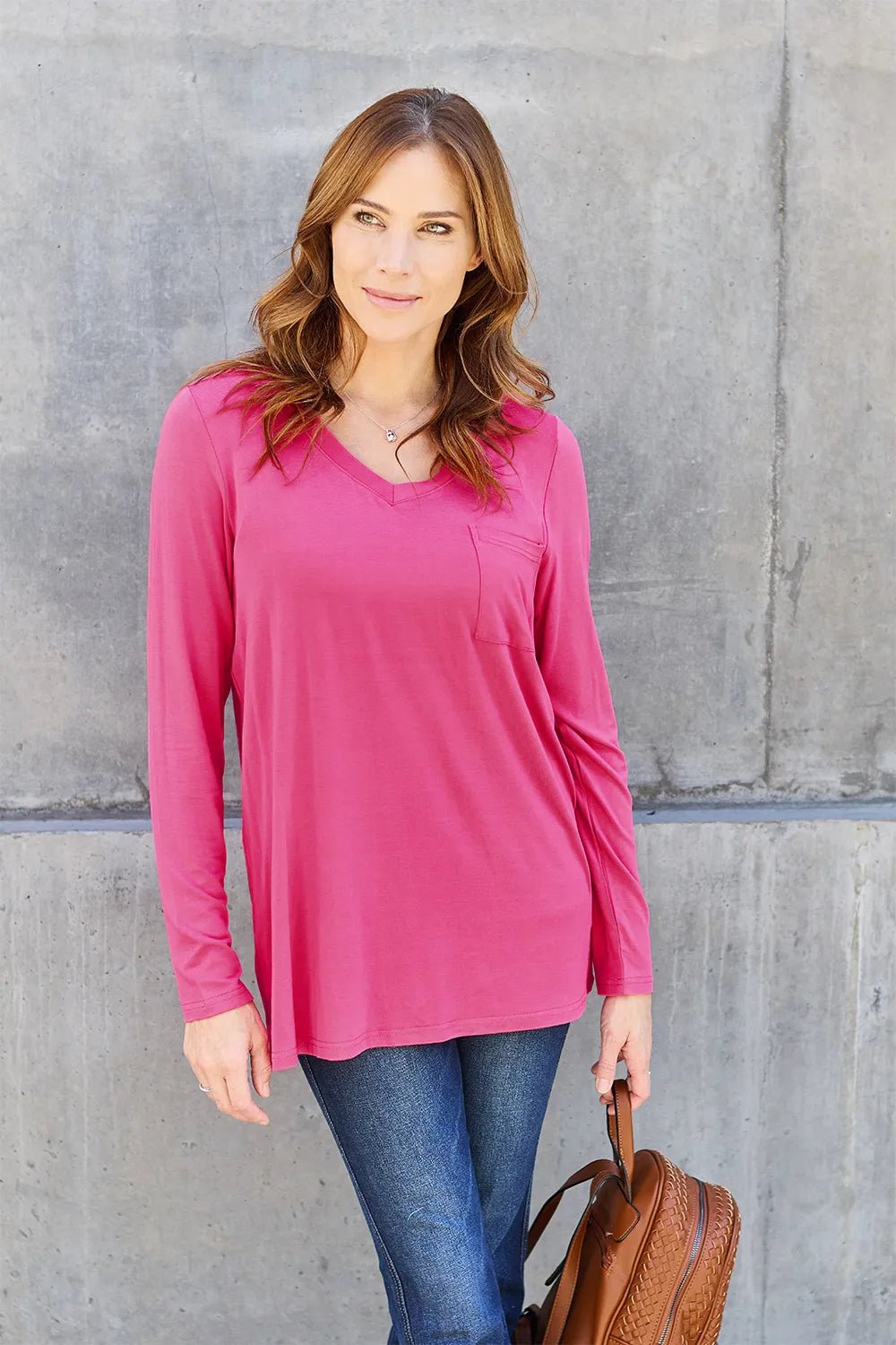 Basic Bae Full Size V - Neck Long Sleeve Top - PBNJ FASHIONS