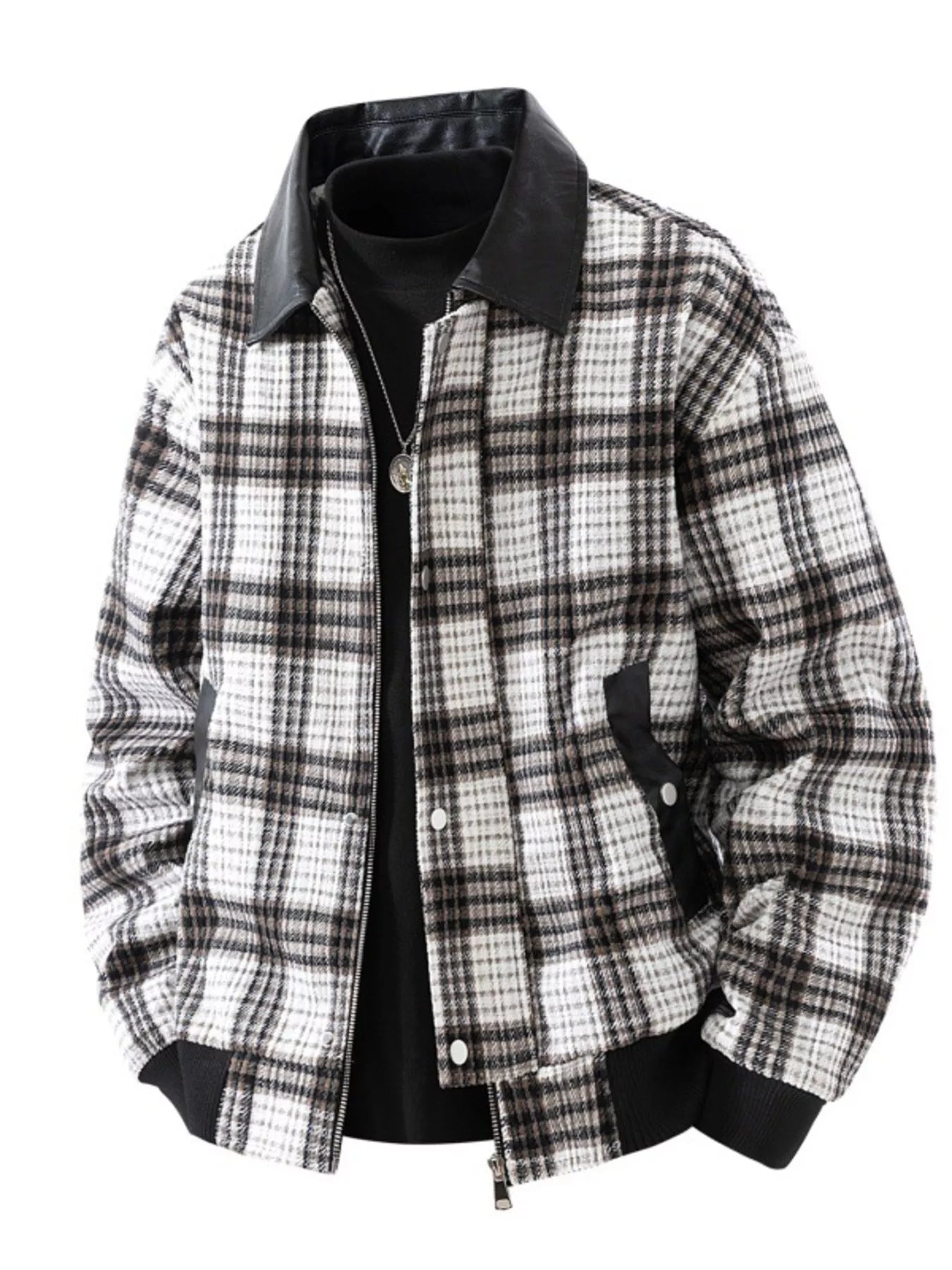 Men's Plus Size Plaid Pattern Snap Down Casual Jacket - PBNJ FASHIONS