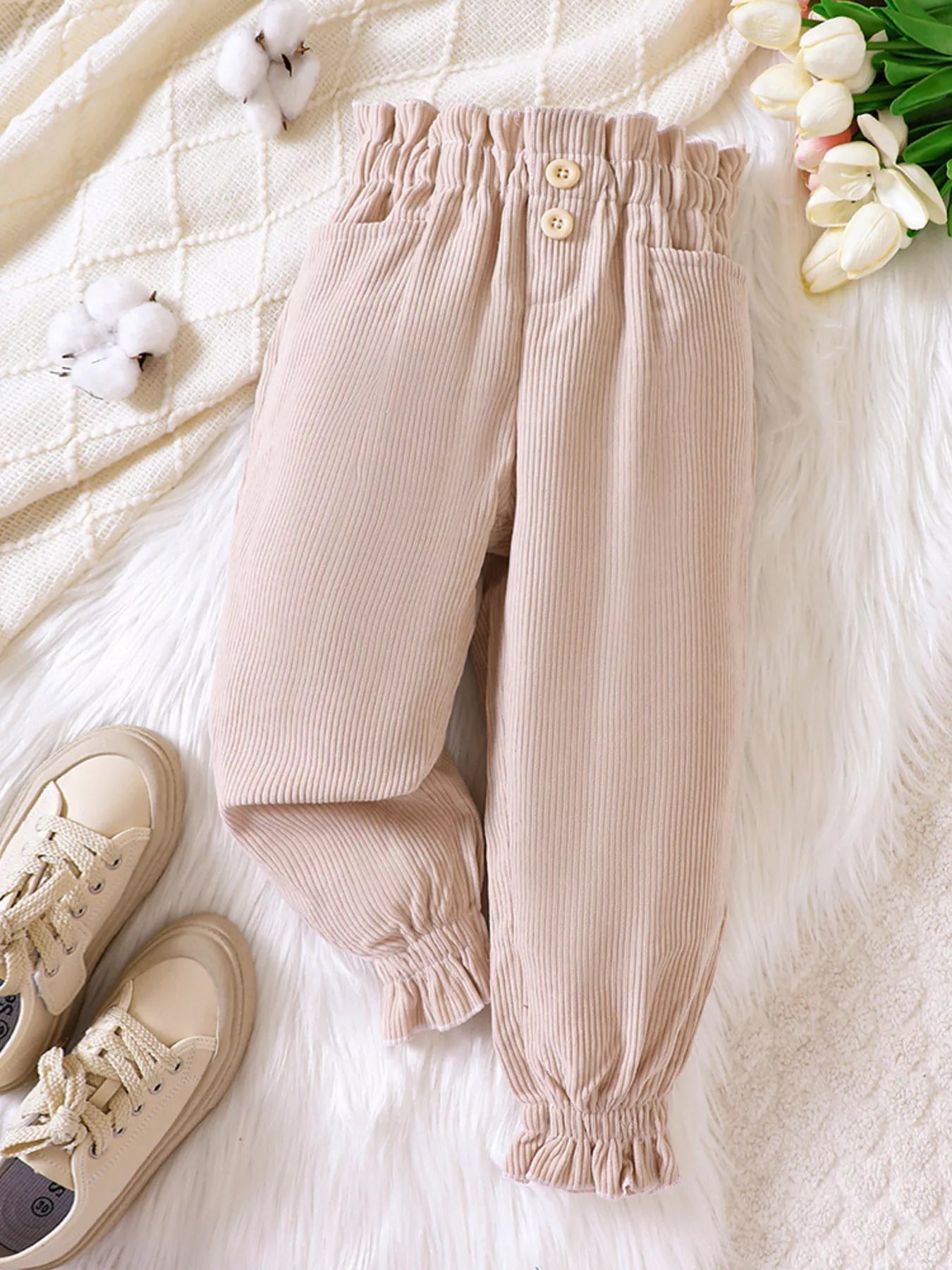 Children's Ruffled Hem Corduroy Pants - PBNJ FASHIONS