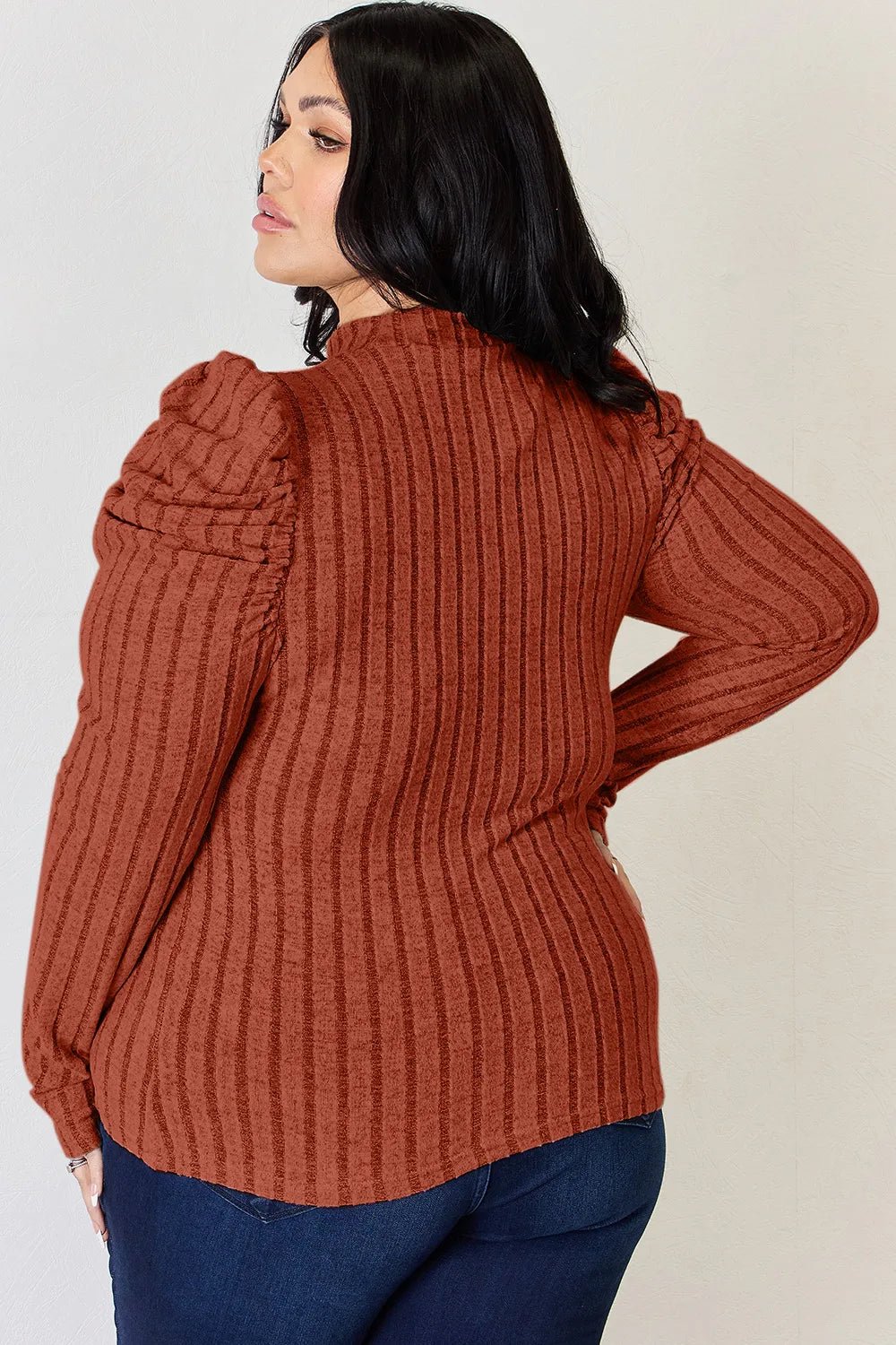 Basic Bae Full Size Ribbed Mock Neck Puff Sleeve T-Shirt - PBNJ FASHIONS