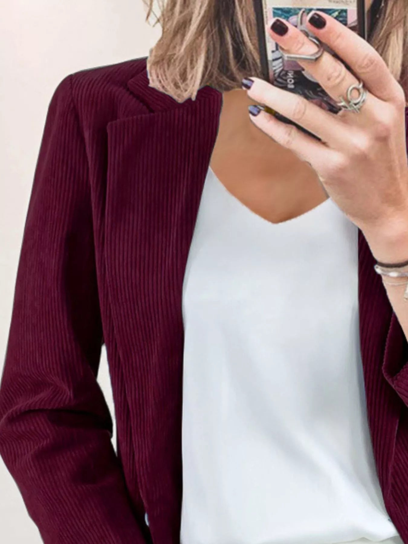 Corduroy Lapel Collar Casual Blazer - PBNJ FASHIONS