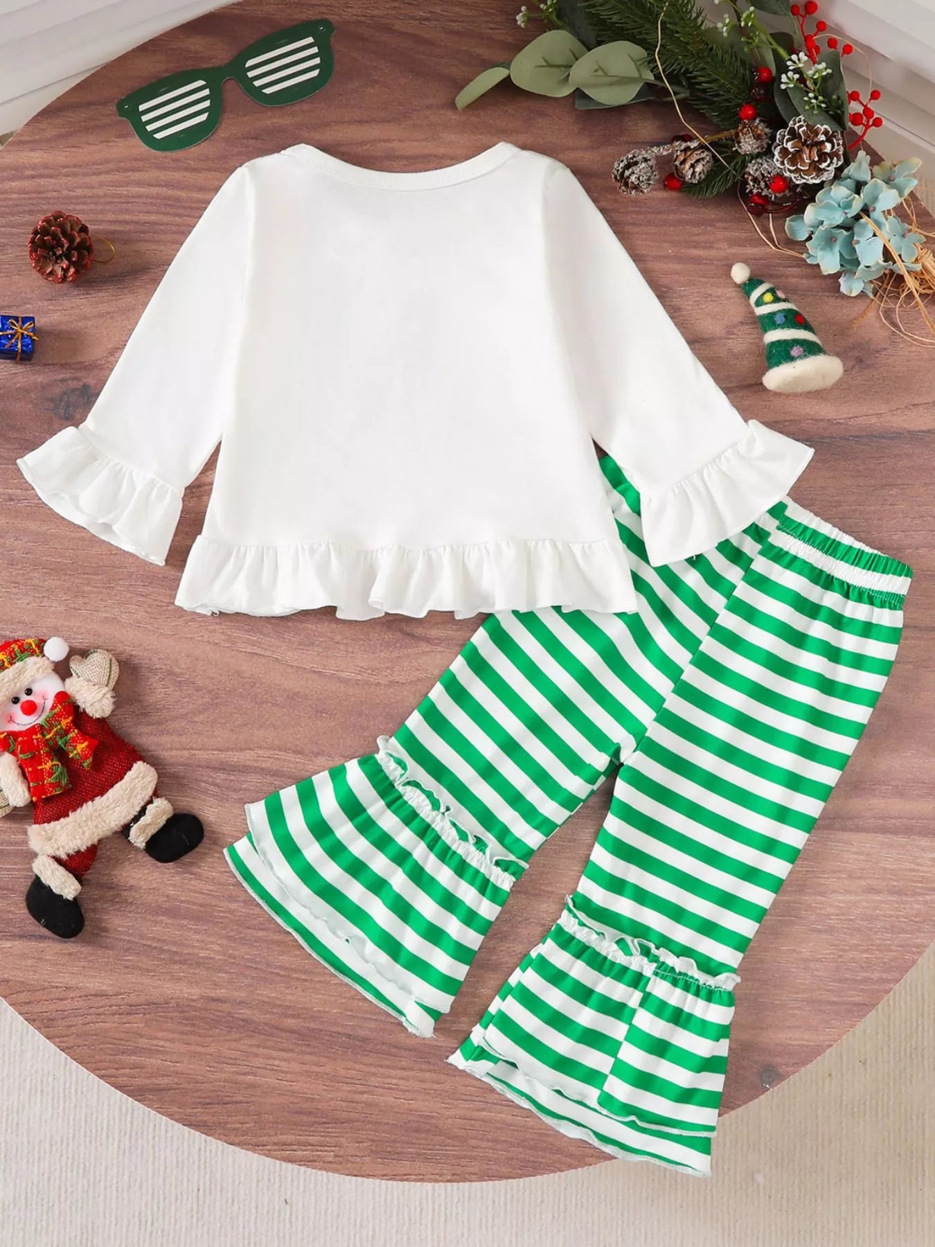 Children's Christmas Ruffle Trim Top and Pants Set - PBNJ FASHIONS