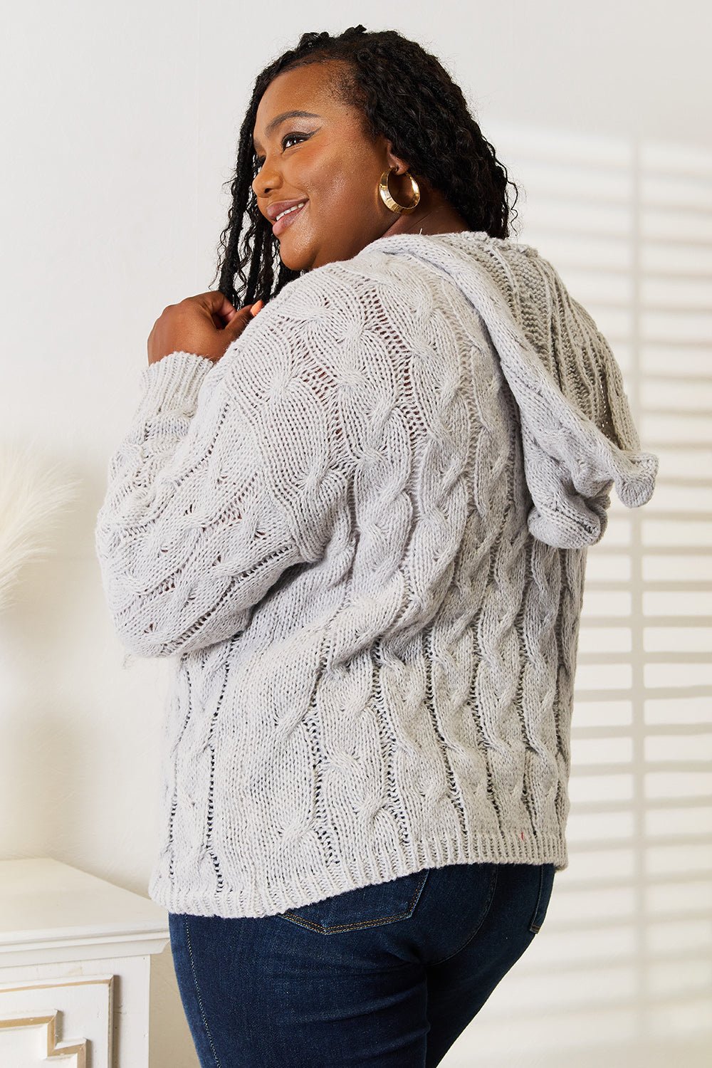 Woven Right Cable - Knit Hooded Sweater - PBNJ FASHIONS