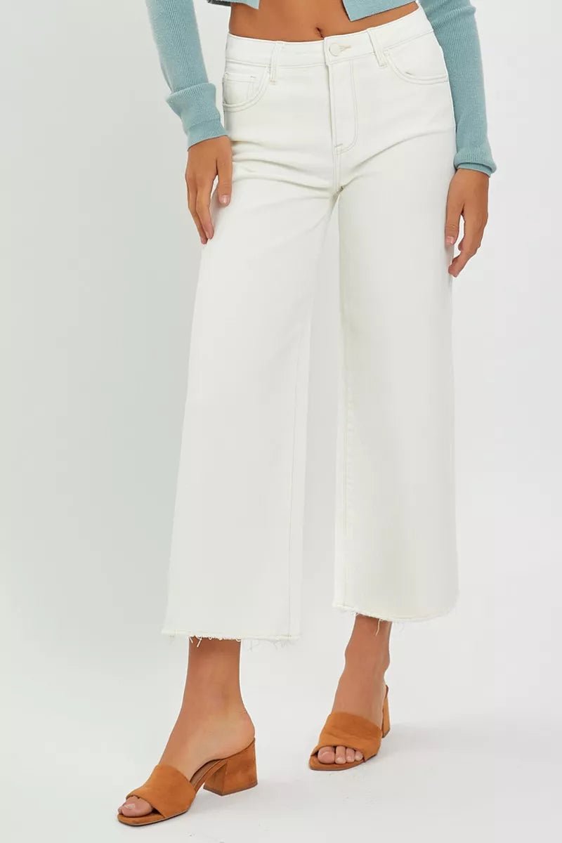 RISEN Tummy Control High Rise Crop Wide Jeans - PBNJ FASHIONS