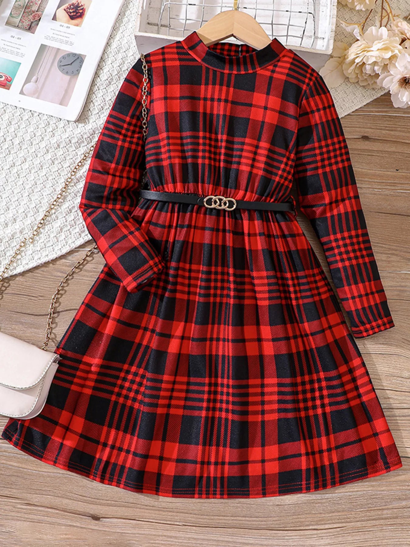 Children's Plaid Print Long Sleeve Dress - PBNJ FASHIONS