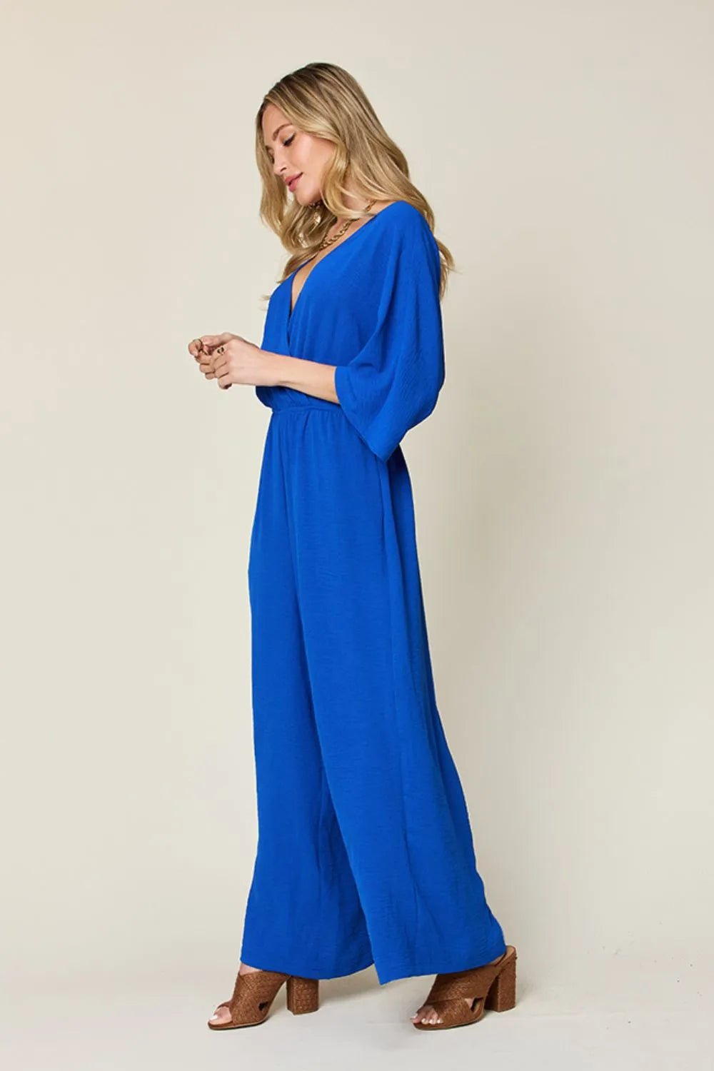 Double Take Full Size Surplice Wide Leg Jumpsuit with Pockets - PBNJ FASHIONS