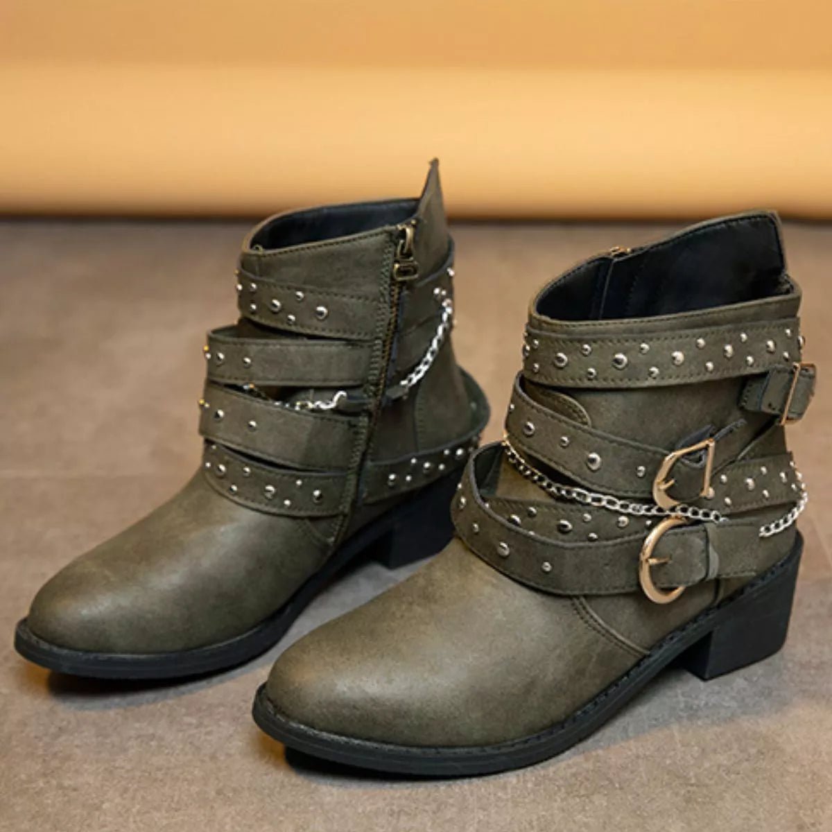 Studded Buckle Ankle Boots - PBNJ FASHIONS