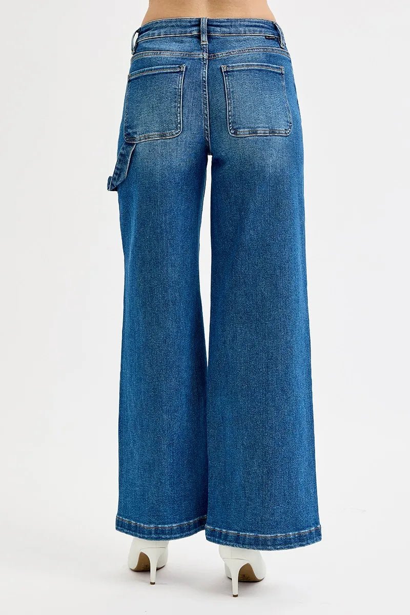 RISEN Full Size High Rise Wide Leg Patch Detailed Jeans Plus Size - PBNJ FASHIONS