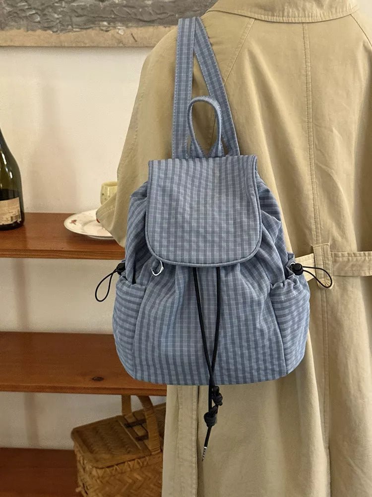 Plaid Drawstring Closure Backpack Bag - PBNJ FASHIONS