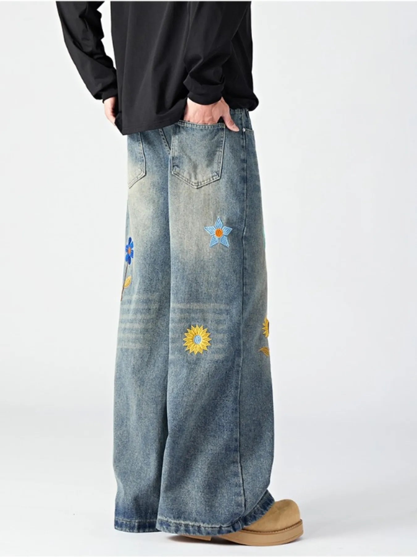 Men's Plus Size Floral Wide Leg Jeans - PBNJ FASHIONS
