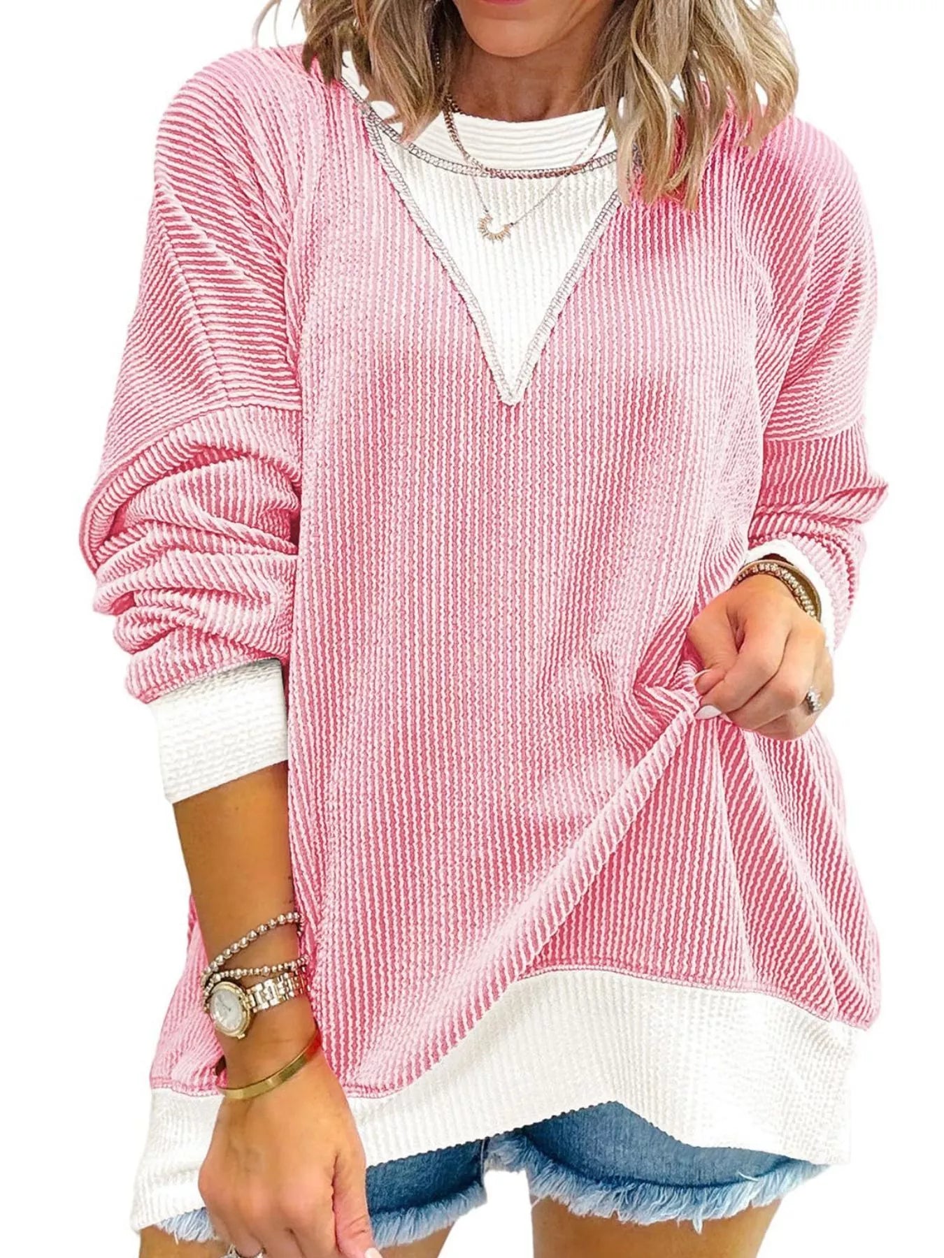 Contrast Dropped Shoulder Sweatshirt - PBNJ FASHIONS