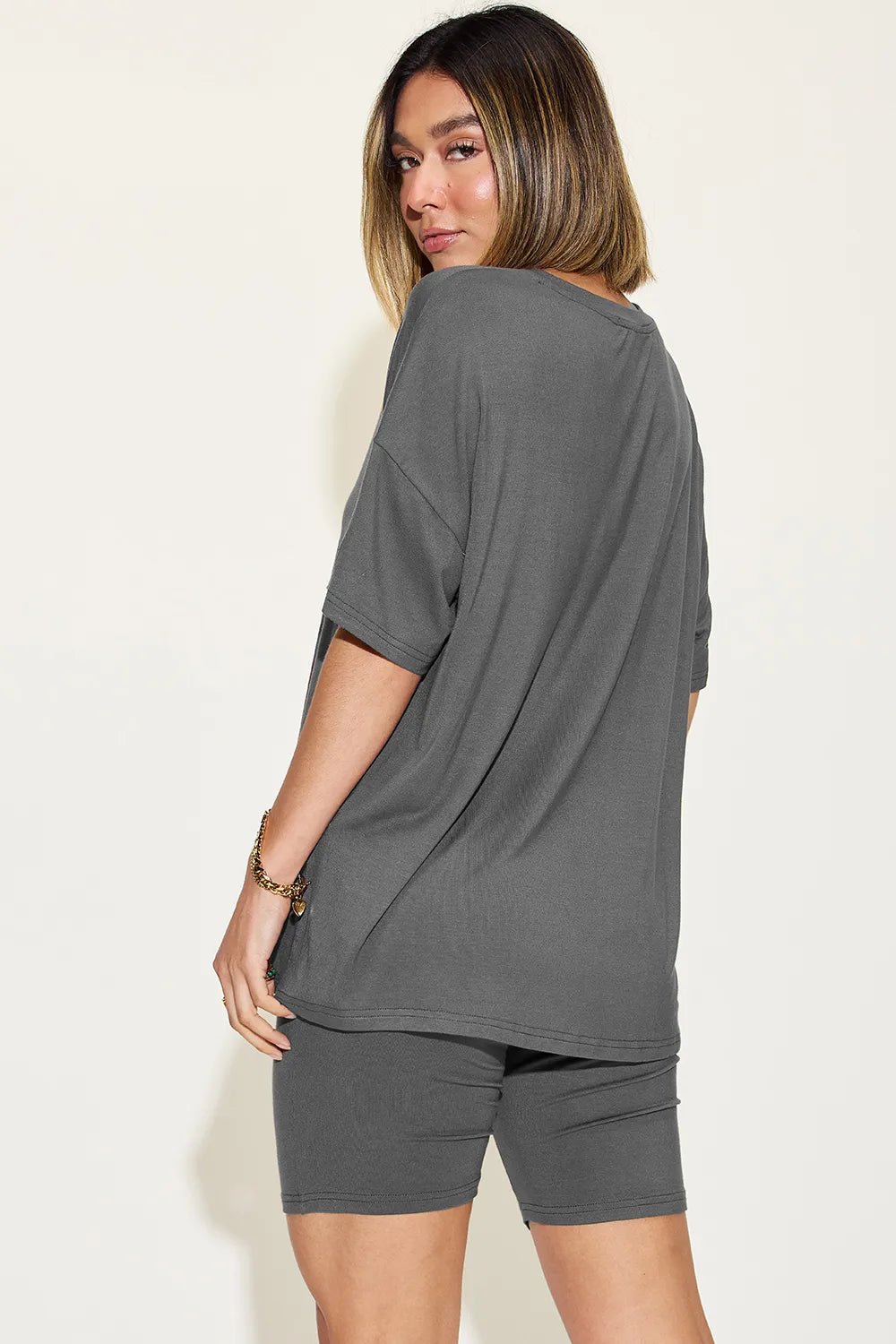 Basic Bae Full Size V - Neck Drop Shoulder T-Shirt and Shorts Set - PBNJ FASHIONS