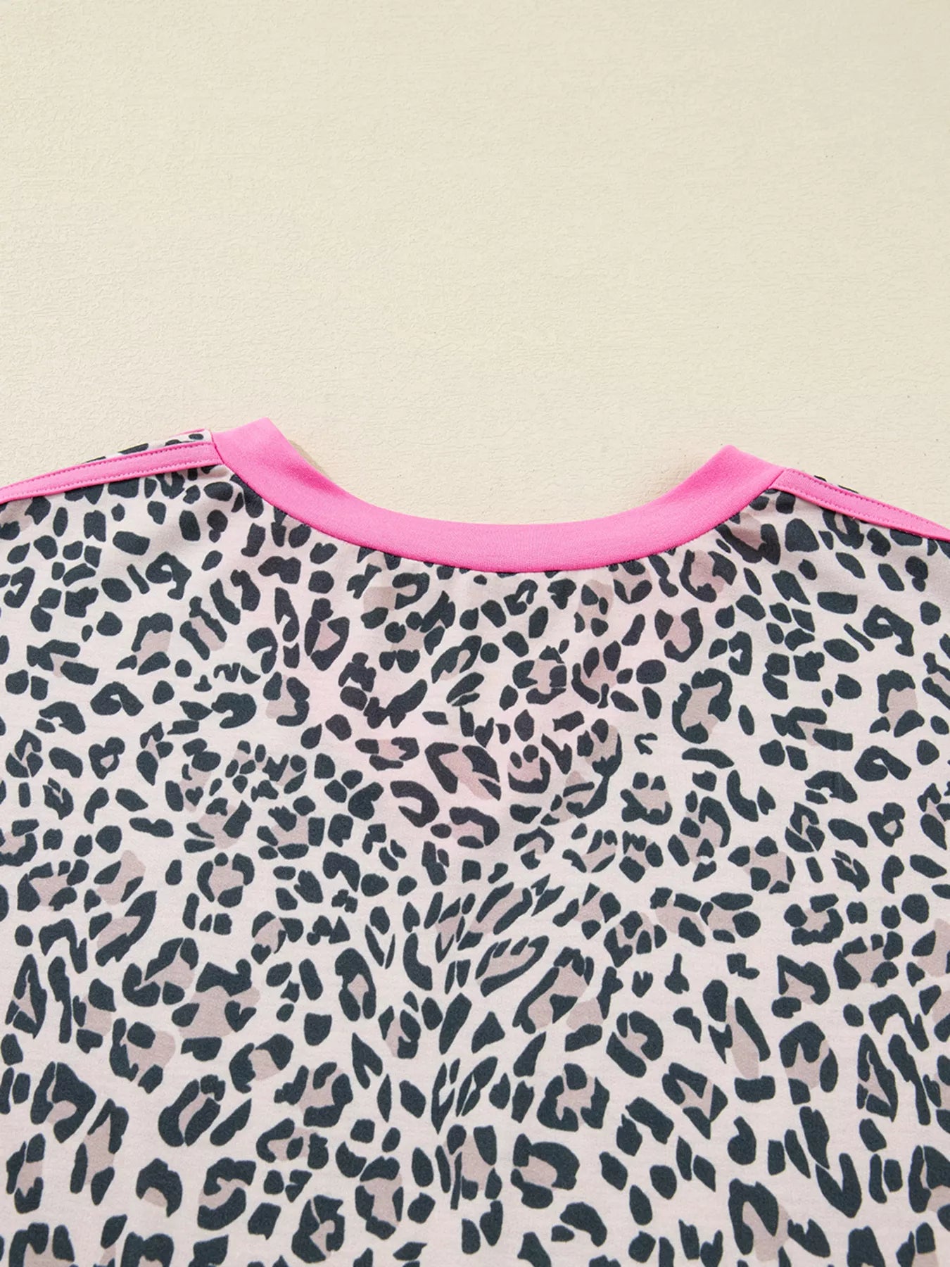 Leopard Print Contrast V Neck Varsity Stripe Detail Long Sleeve Top - PBNJ FASHIONS