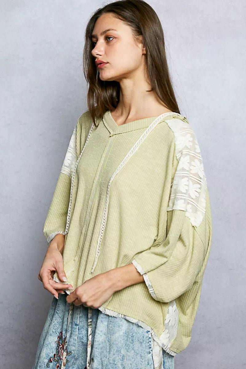 POL Short Sleeve Hoodie Top with Lace Detail - PBNJ FASHIONS
