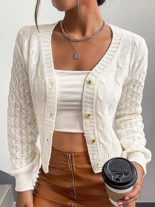 Cable Knit Button-Down Cardigan - PBNJ FASHIONS
