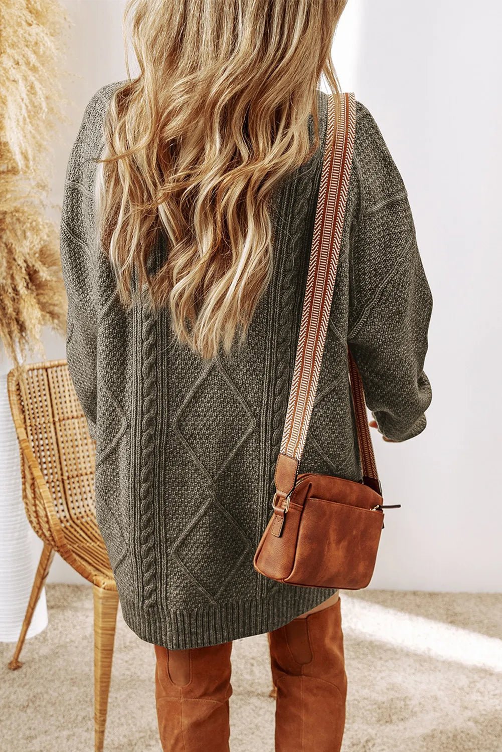 Cable - Knit Round Neck Sweater Dress - PBNJ FASHIONS