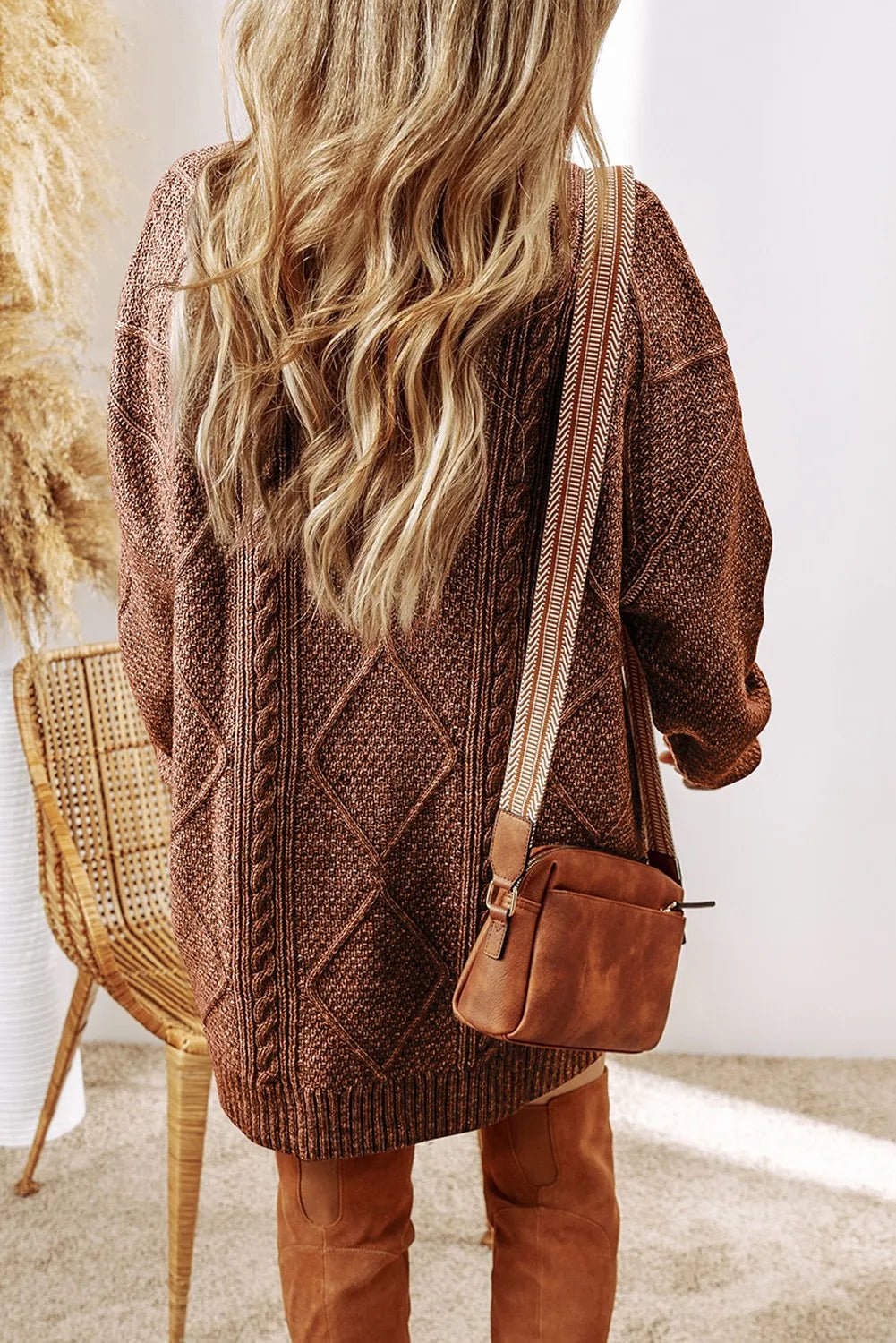 Cable - Knit Round Neck Sweater Dress - PBNJ FASHIONS