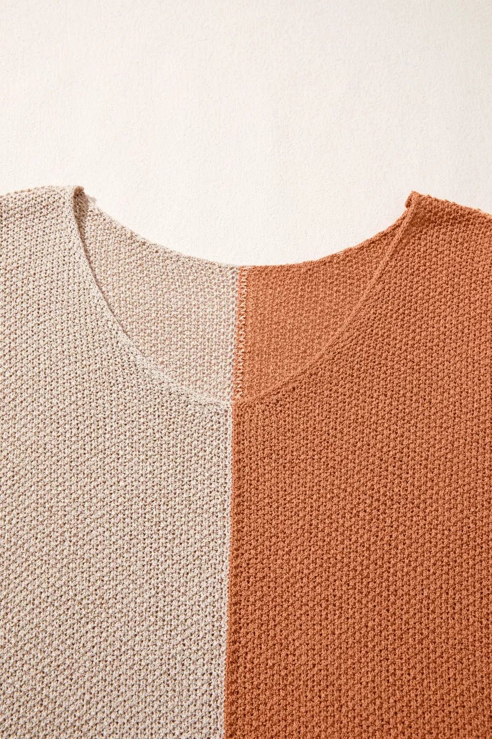 Color Block Knit V Neck Loose Sweater - PBNJ FASHIONS