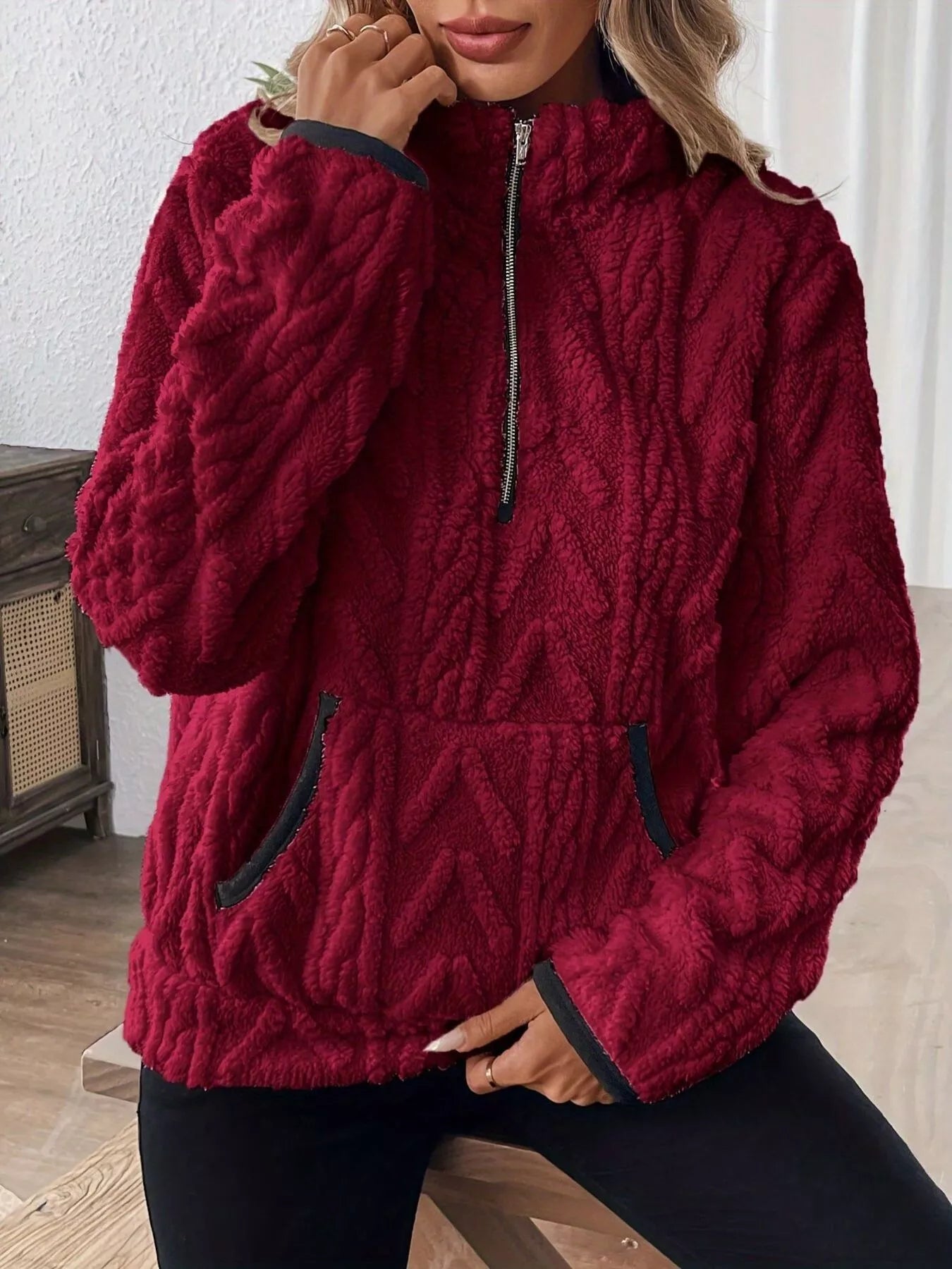 Full Size Half Zip Kangaroo Pocket Sweatshirt Plus Size - PBNJ FASHIONS
