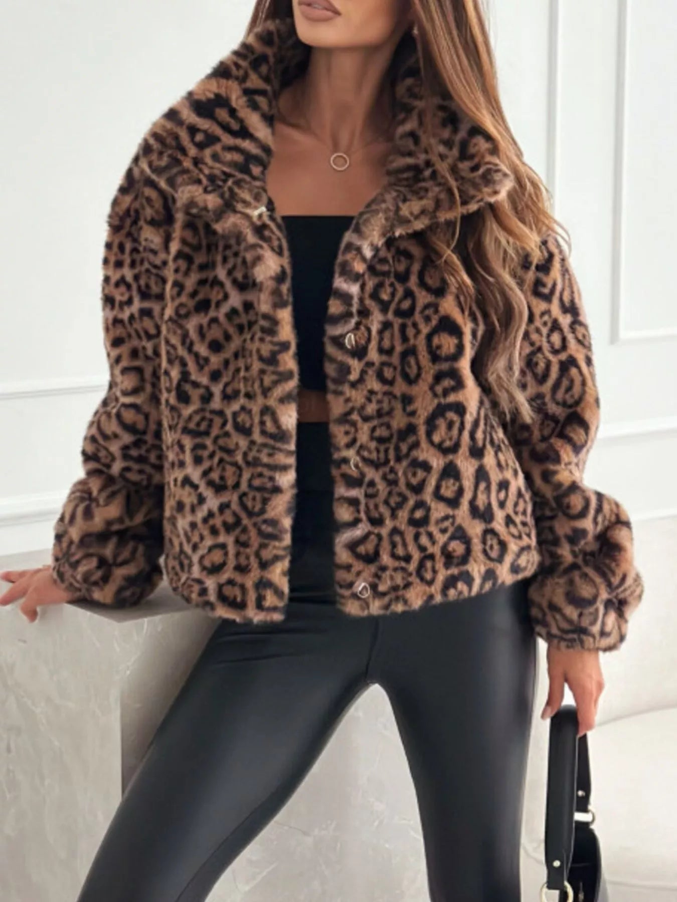 Leopard Faux Fur Cropped Jacket - PBNJ FASHIONS