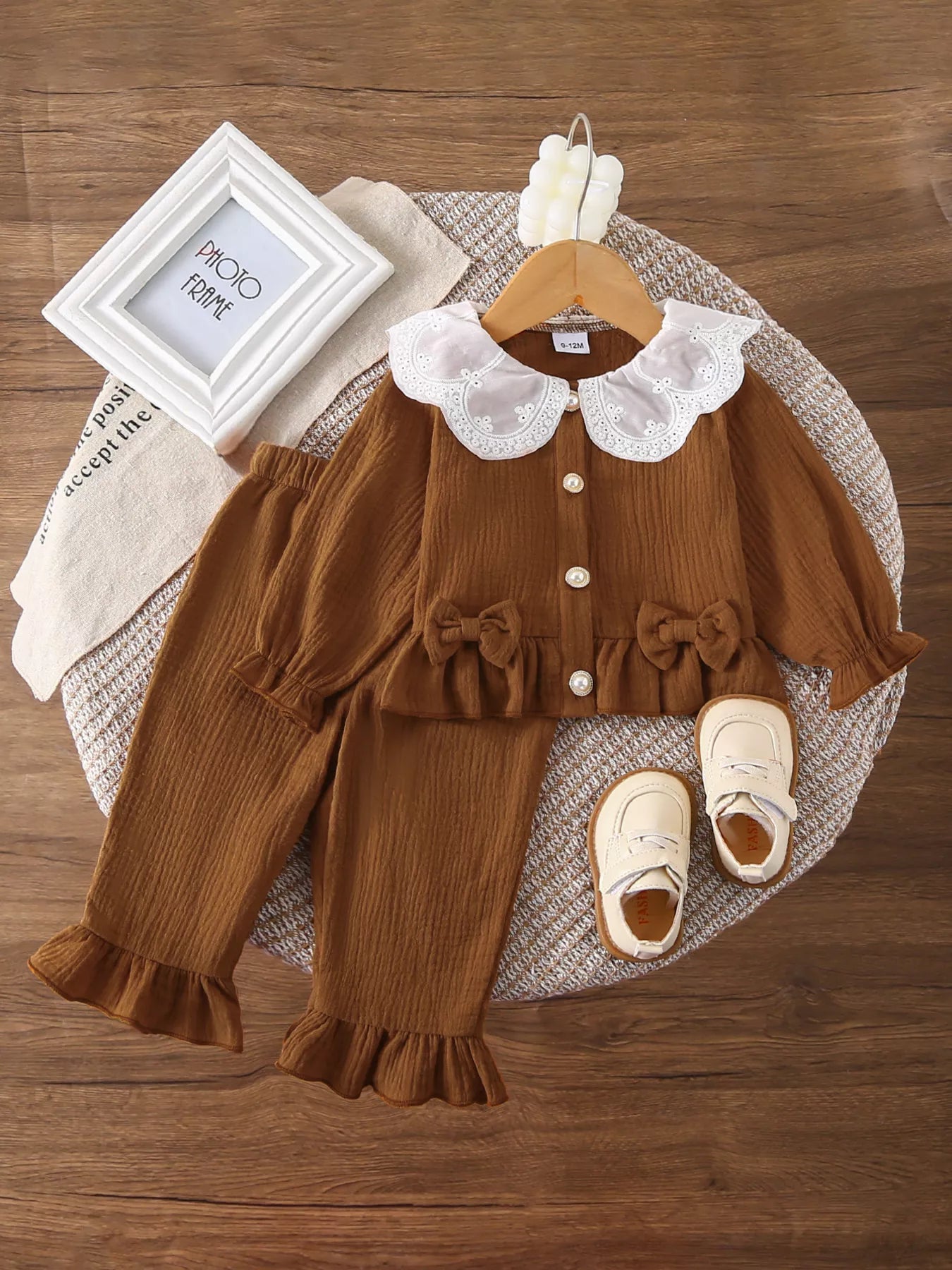 Children's Ruffle Trim Bow Decor Baby Set - PBNJ FASHIONS