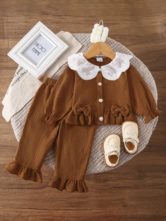 Children's Ruffle Trim Bow Decor Baby Set - PBNJ FASHIONS