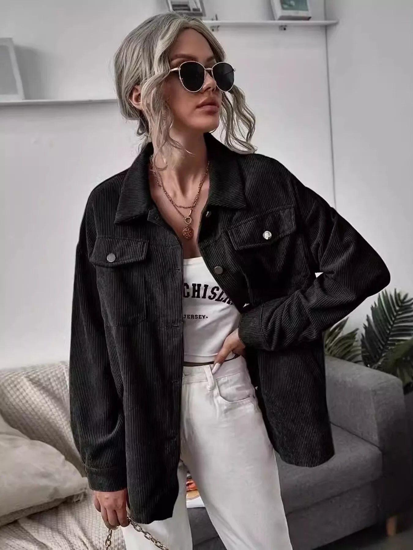 Casual Corduroy Button - Up Shacket - PBNJ FASHIONS