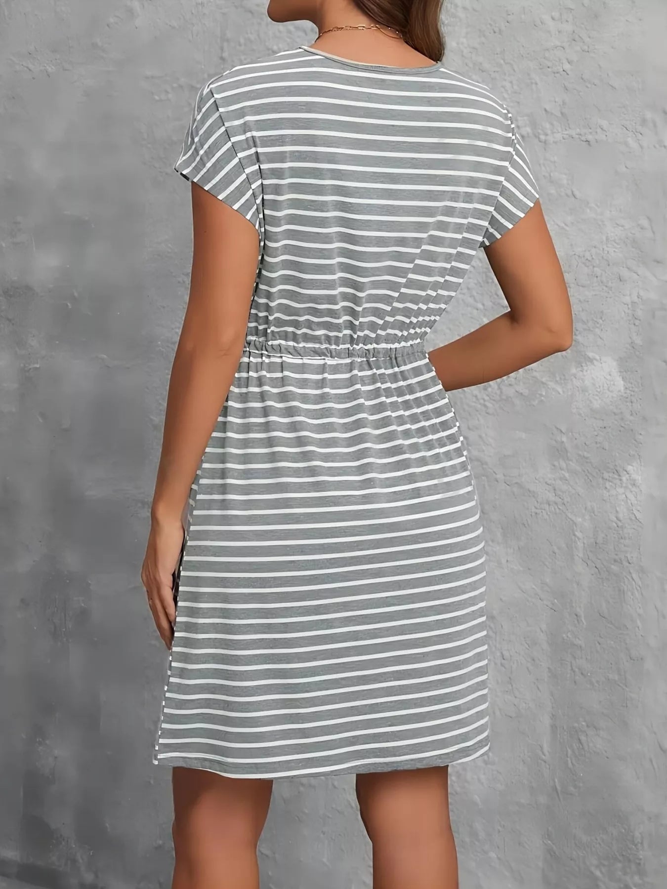 Casual Striped Drawstring Waist Dress - PBNJ FASHIONS