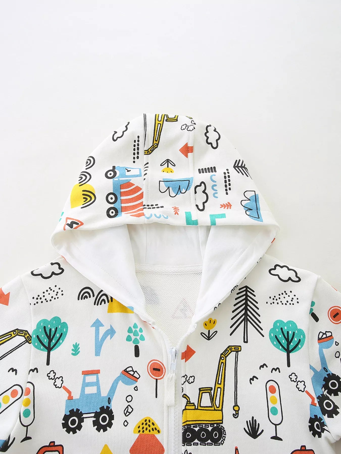 Children's Cartoon Construction Vehicle Print Zip - Up Jacket - PBNJ FASHIONS